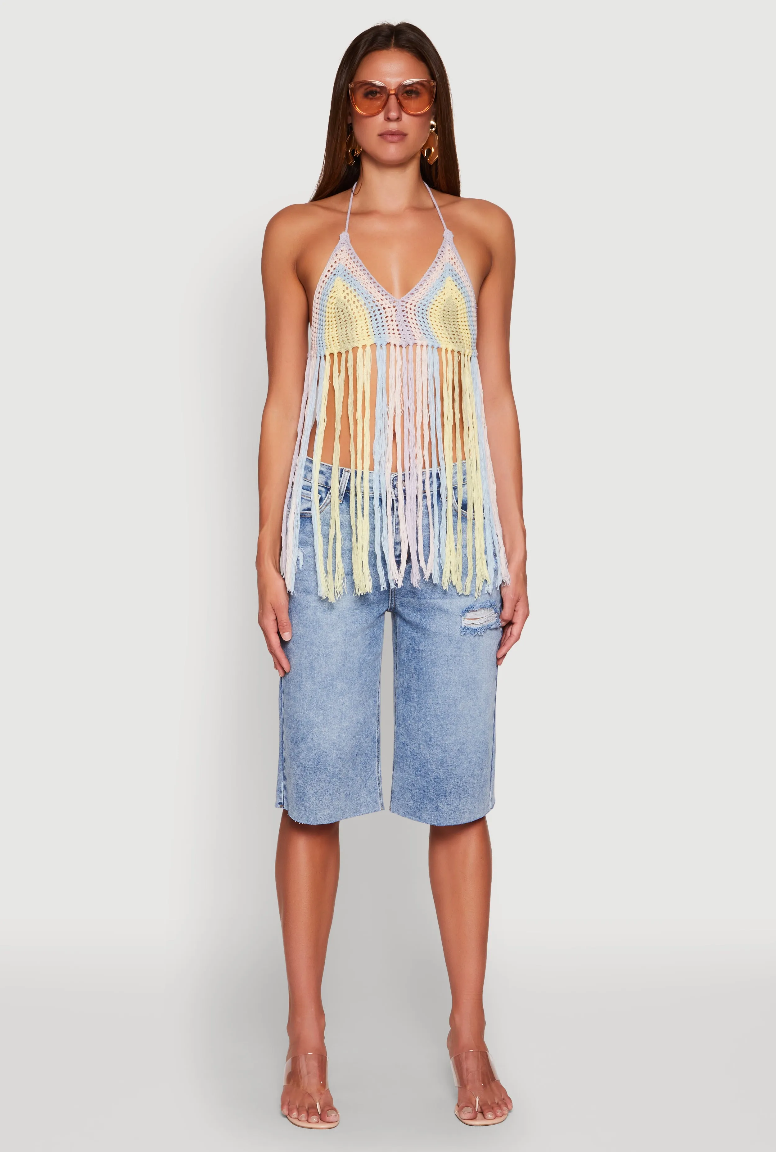 Crochet Striped Fringe Halter Top sold by Rainbow product image thumbnail 4