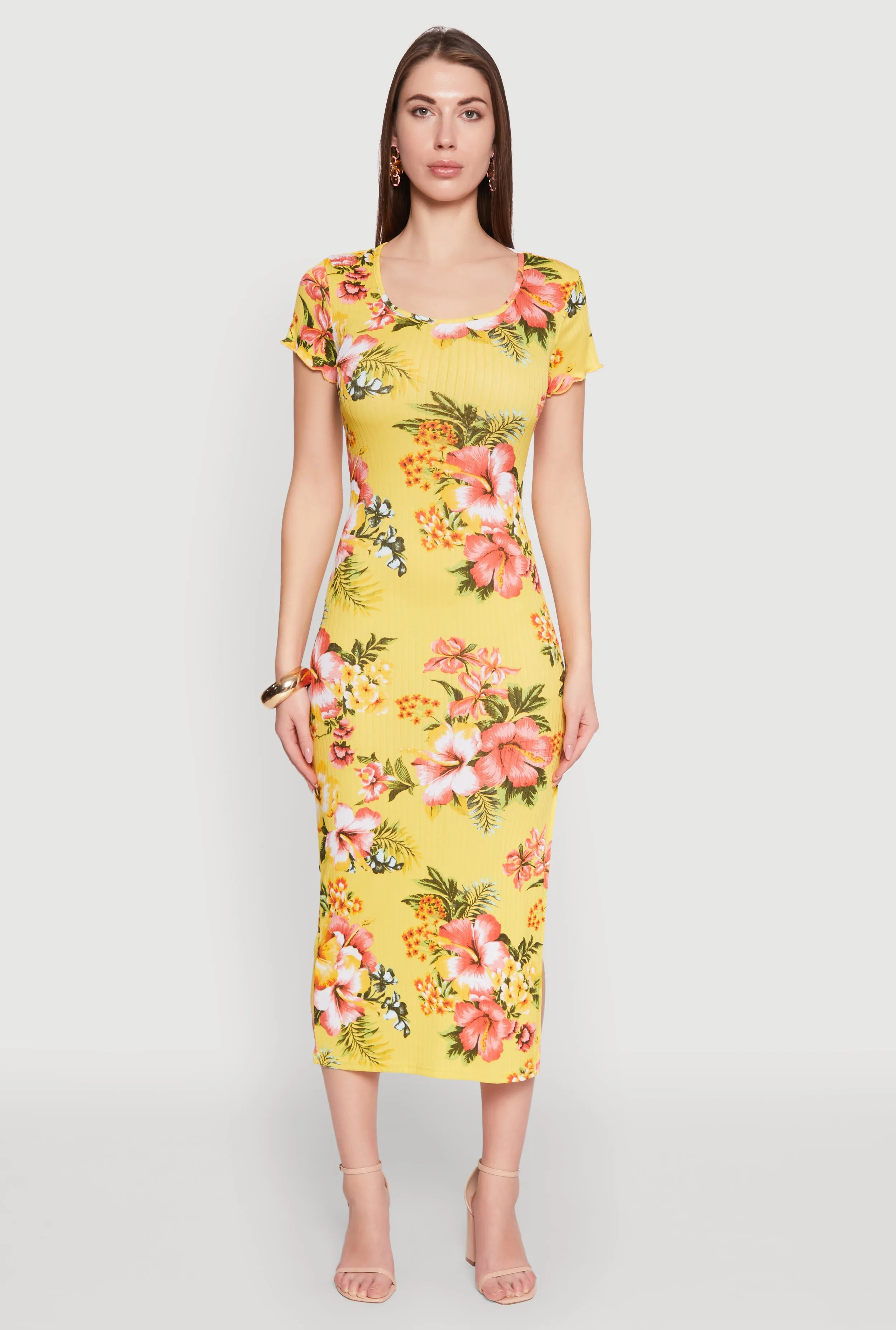 Rib Knit Lettuce Edge Floral Midi Dress sold by Rainbow product image thumbnail 2