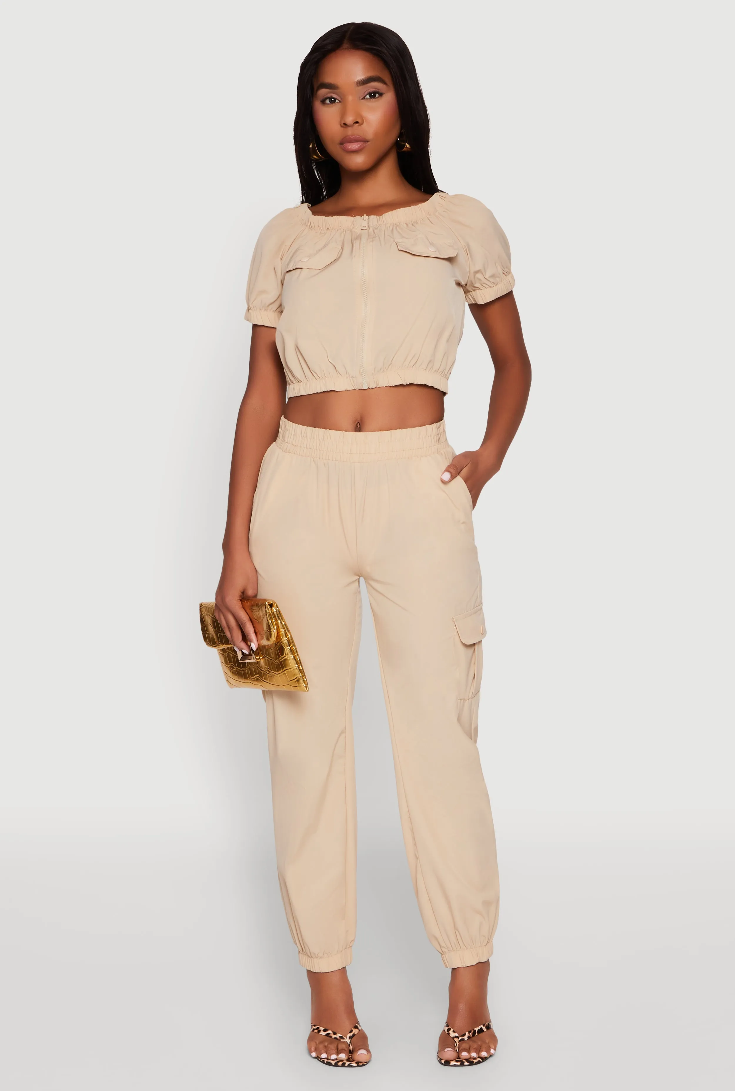 Smocked High Waisted Cargo Joggers sold by Rainbow