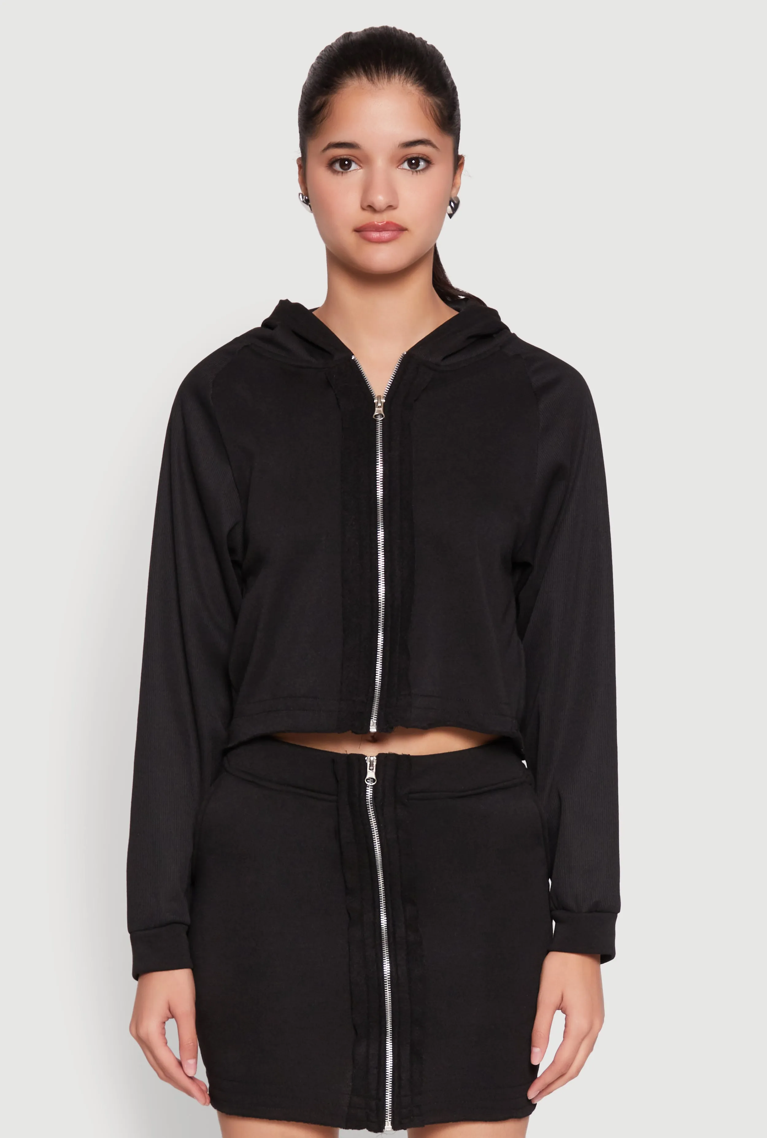 Fleece Lined Rib Knit Zip Front Sweatshirt sold by Rainbow