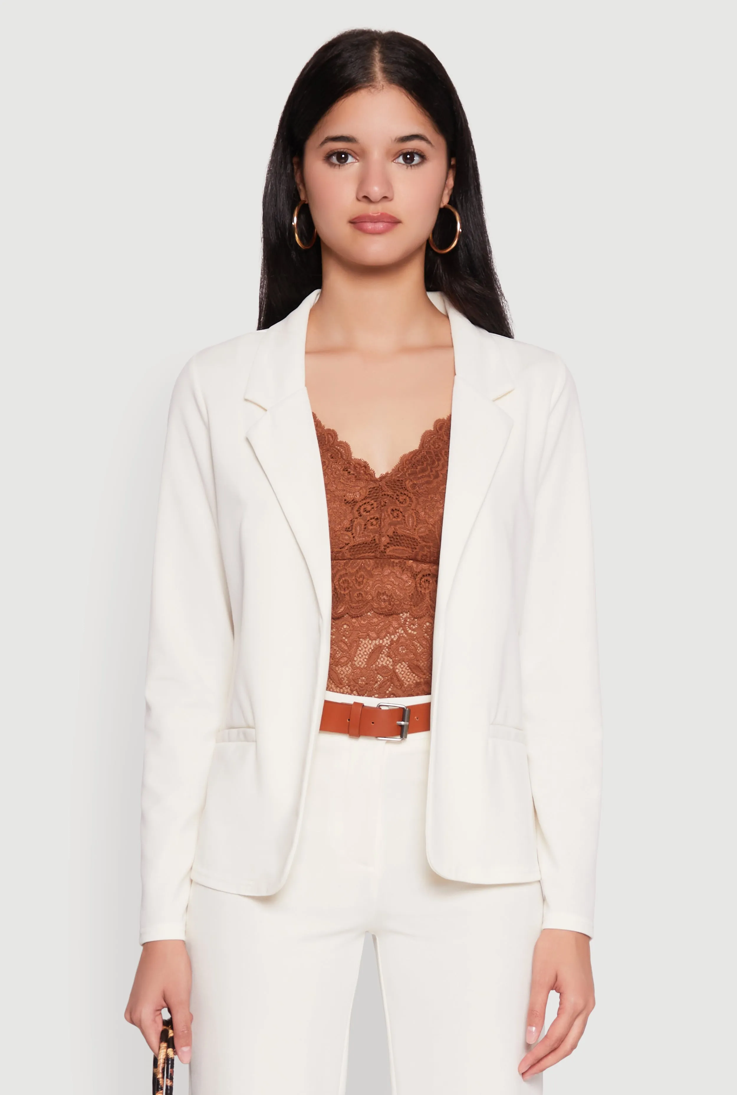 Long Sleeve Crepe Knit Open Front Blazer sold by Rainbow