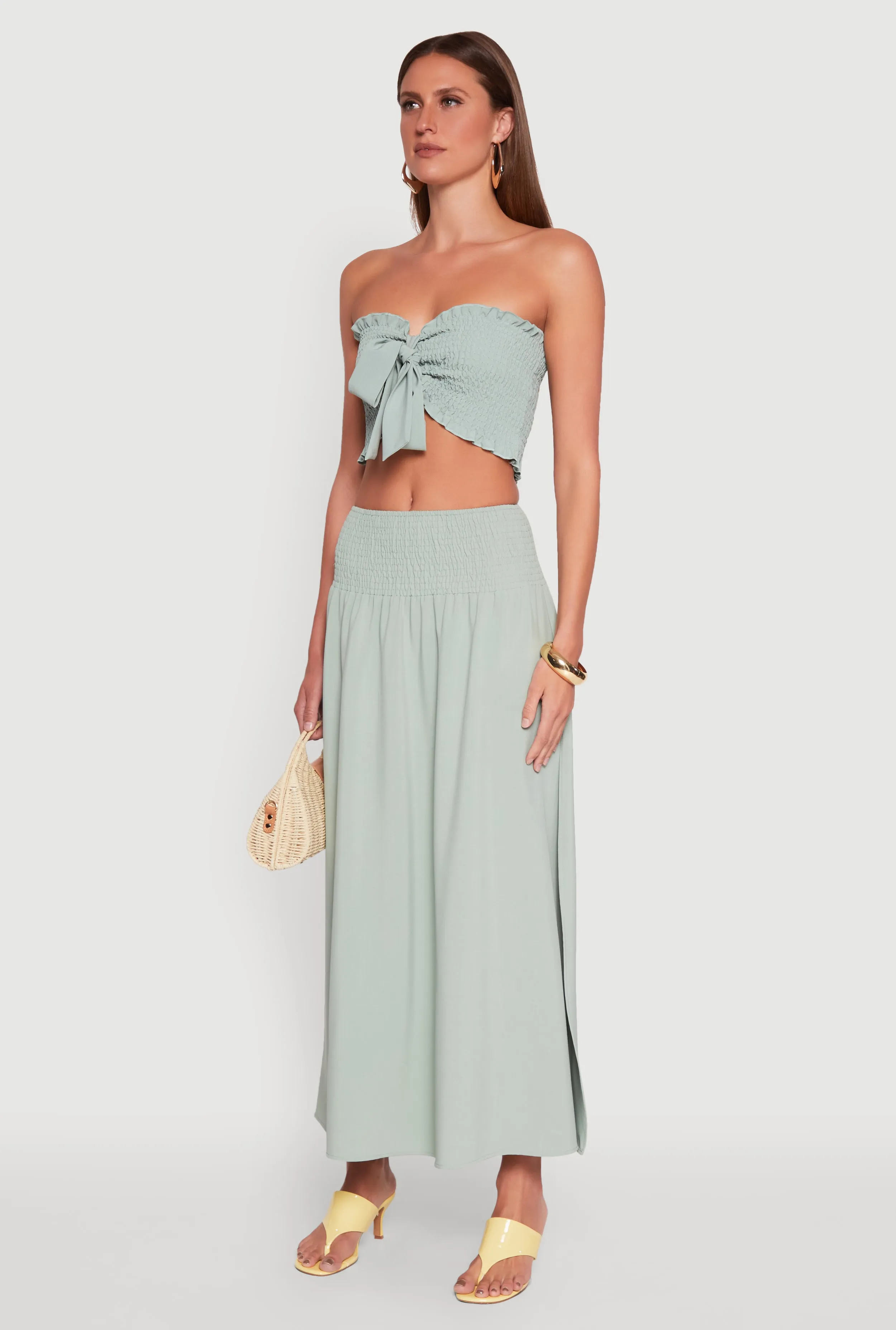 Tie Front Smocked Cropped Tube Top sold by Rainbow product image thumbnail 5