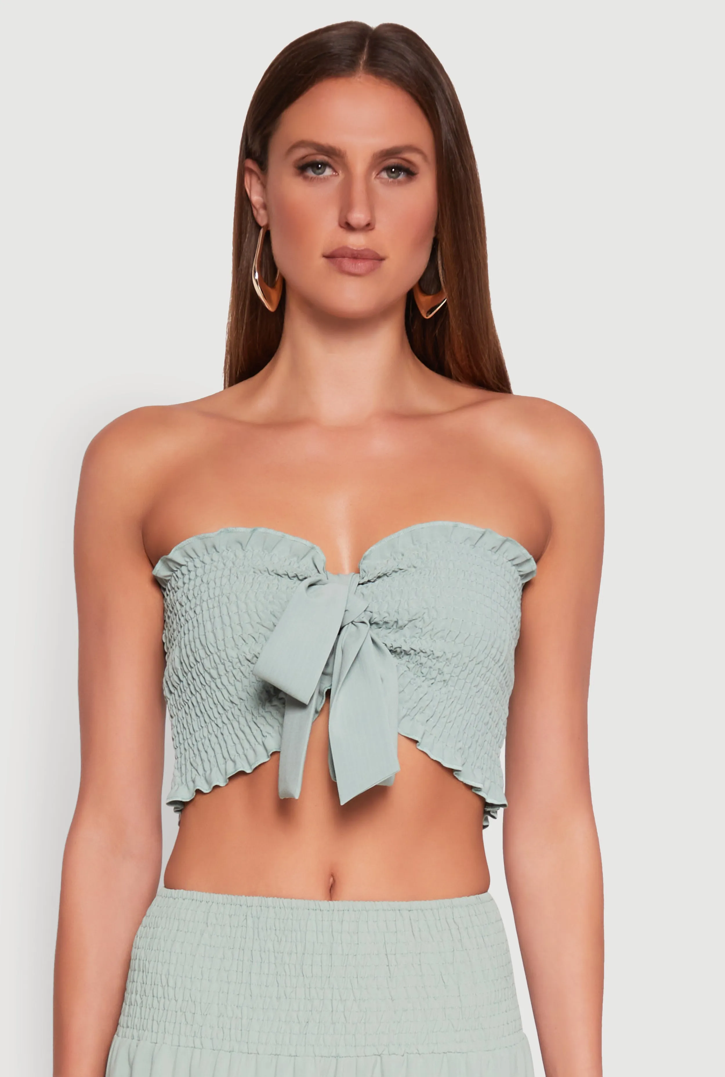 Tie Front Smocked Cropped Tube Top sold by Rainbow