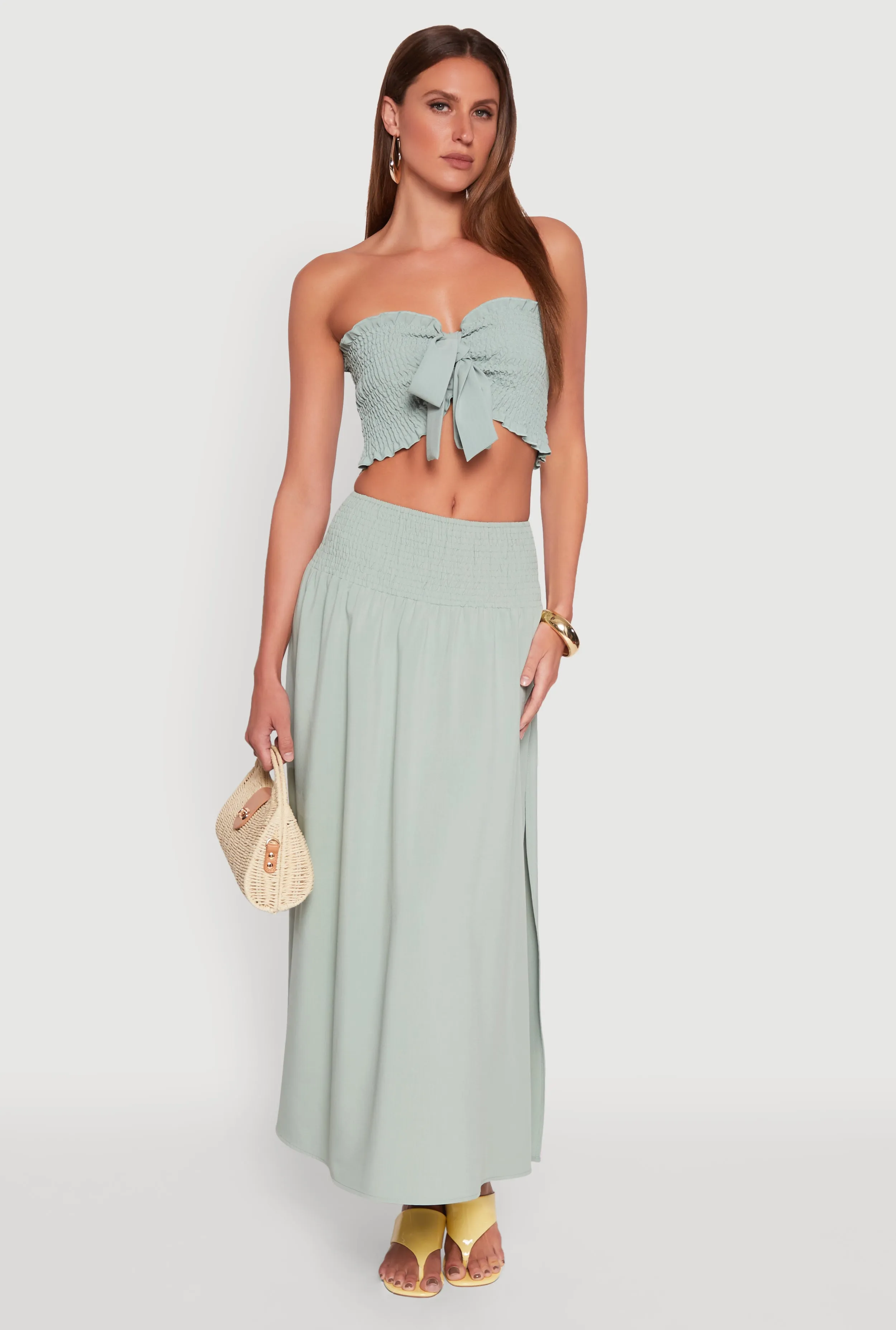 Tie Front Smocked Cropped Tube Top sold by Rainbow product image thumbnail 2