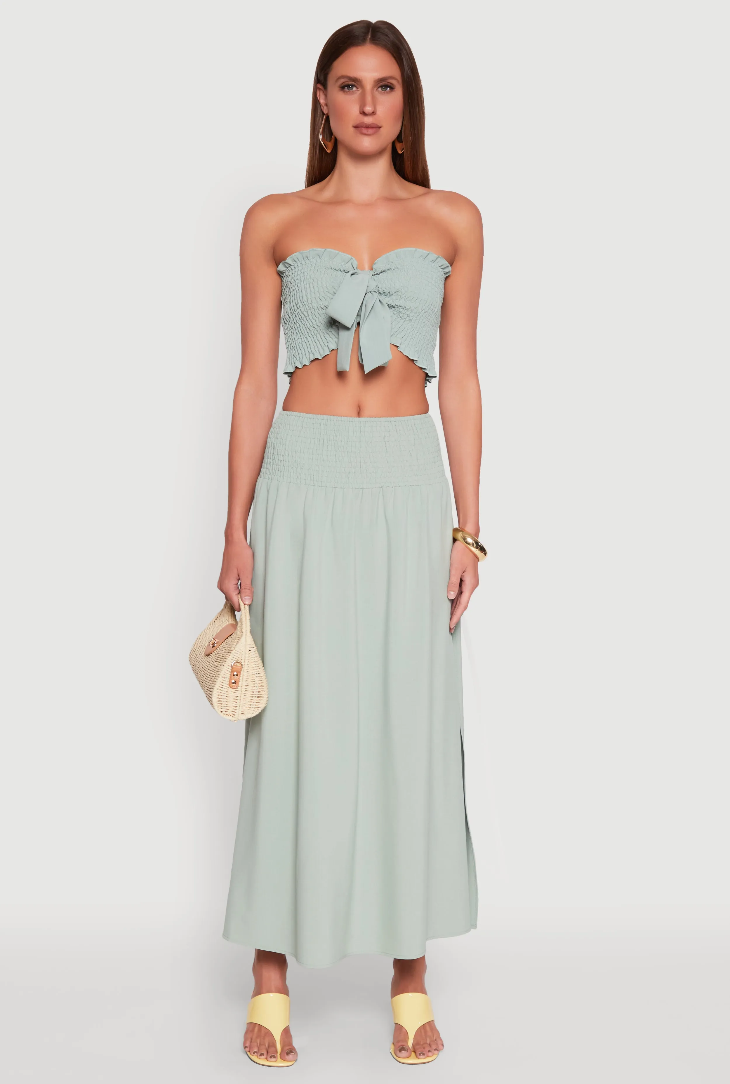 Tie Front Smocked Cropped Tube Top sold by Rainbow product image thumbnail 3