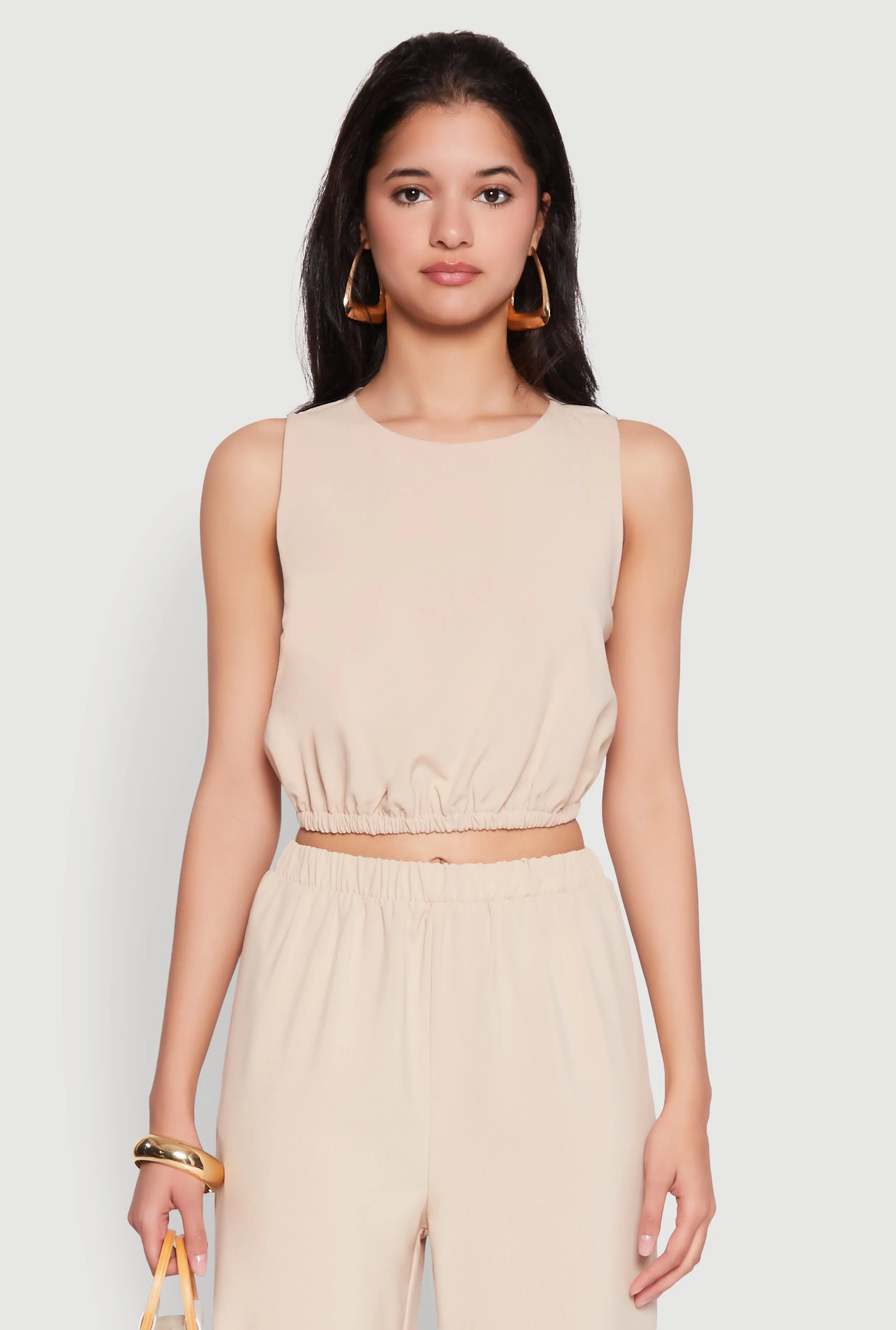 Elastic Waist Cropped Tank Top sold by Rainbow