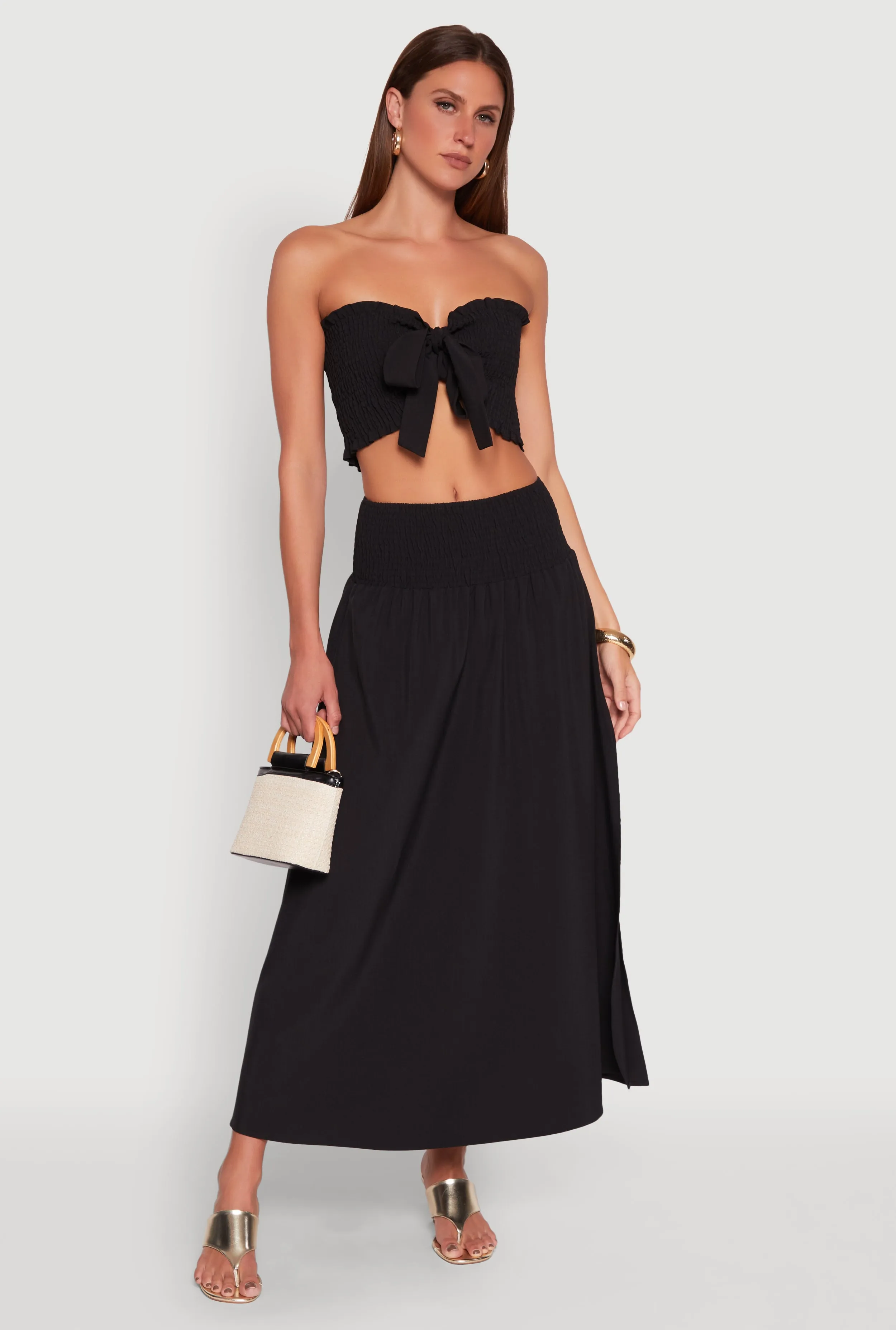 Tie Front Smocked Cropped Tube Top sold by Rainbow product image thumbnail 2