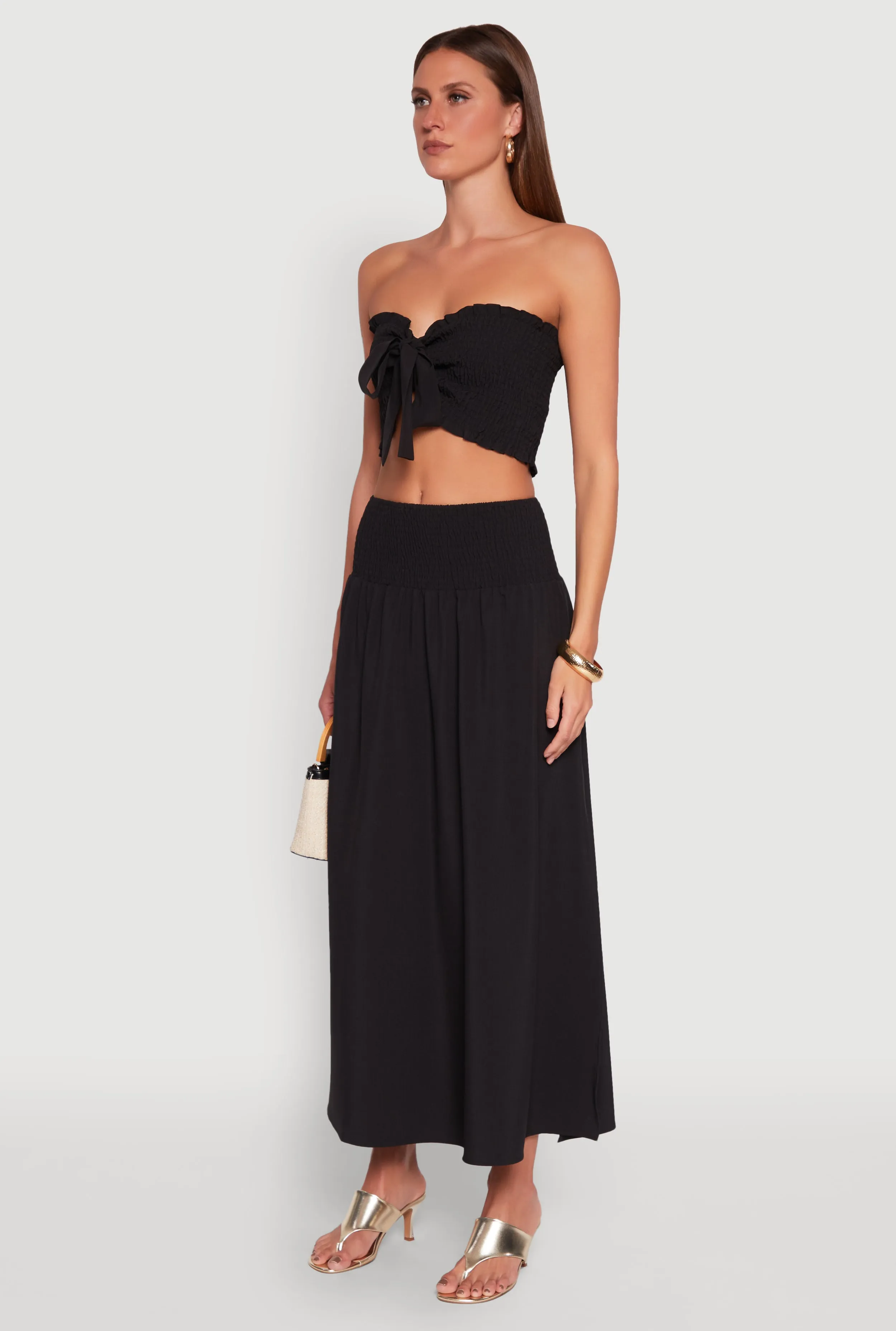 Tie Front Smocked Cropped Tube Top sold by Rainbow product image thumbnail 5