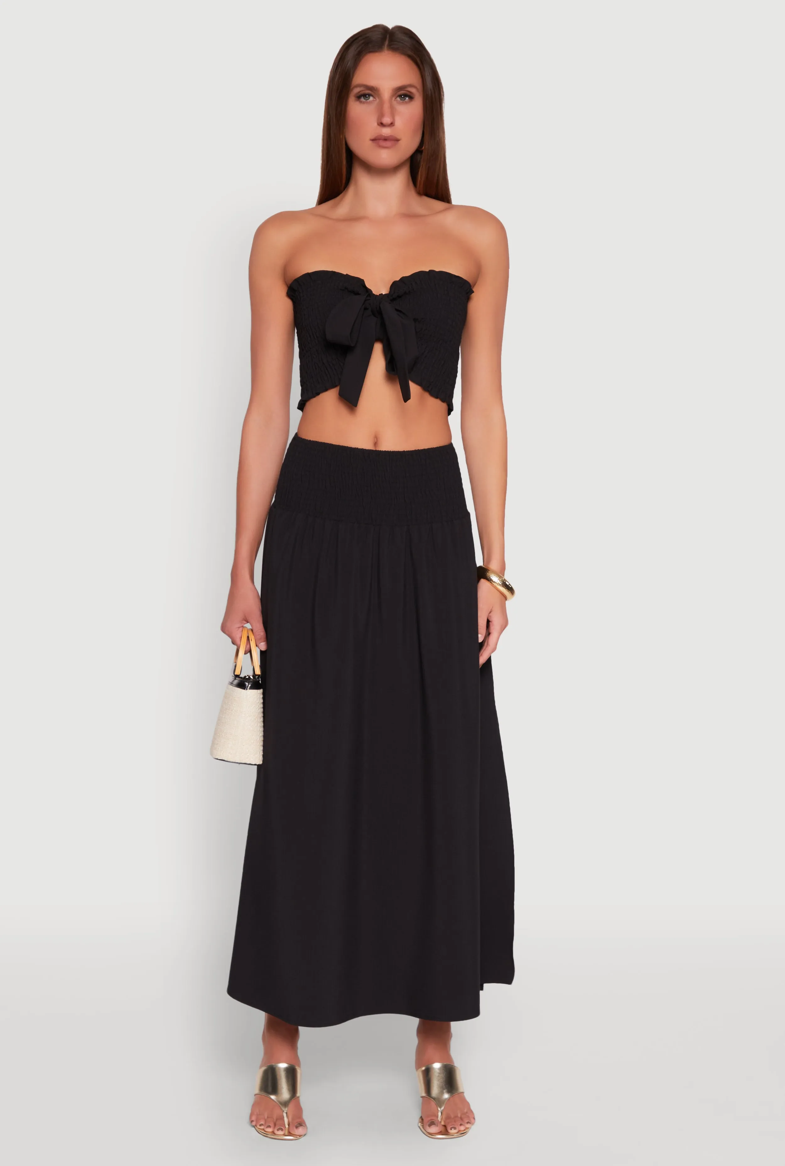 Tie Front Smocked Cropped Tube Top sold by Rainbow product image thumbnail 3