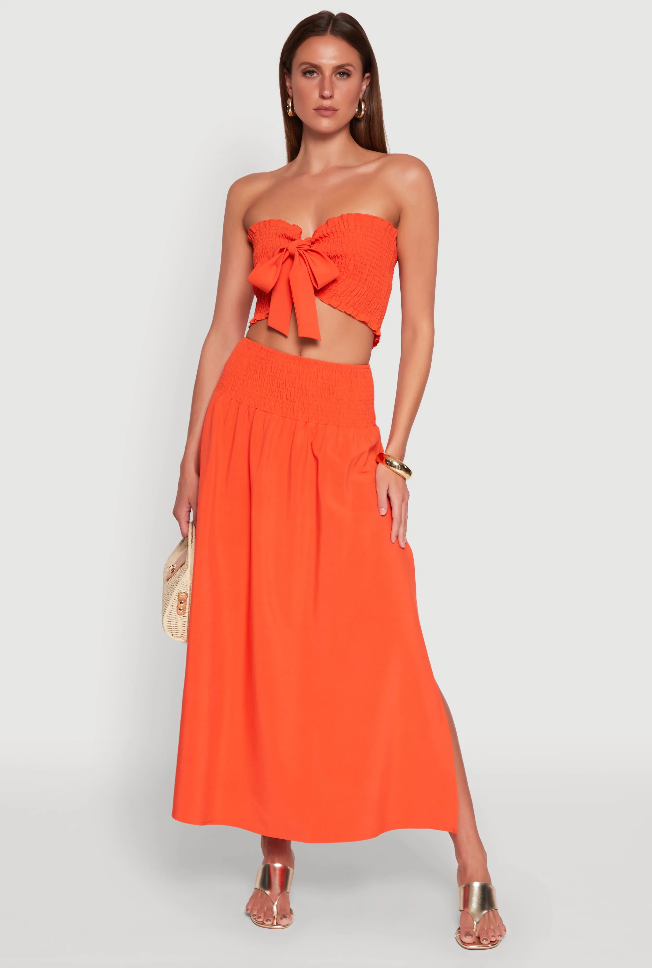 Smocked High Waist Side Slit Skirt sold by Rainbow