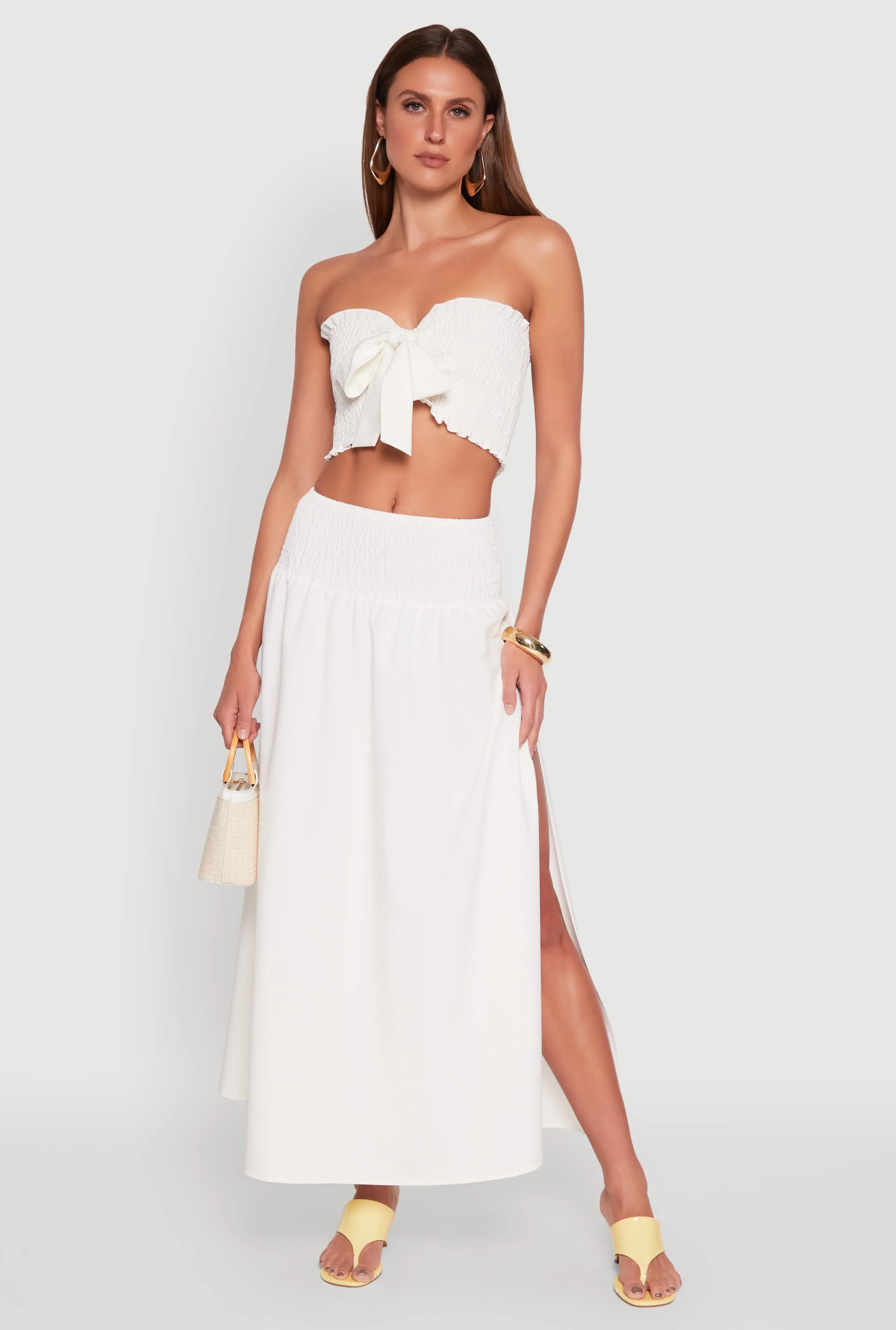 Smocked High Waist Side Slit Skirt sold by Rainbow