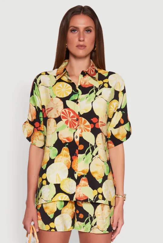 Airy Fruit Print Button Front Shirt sold by Rainbow