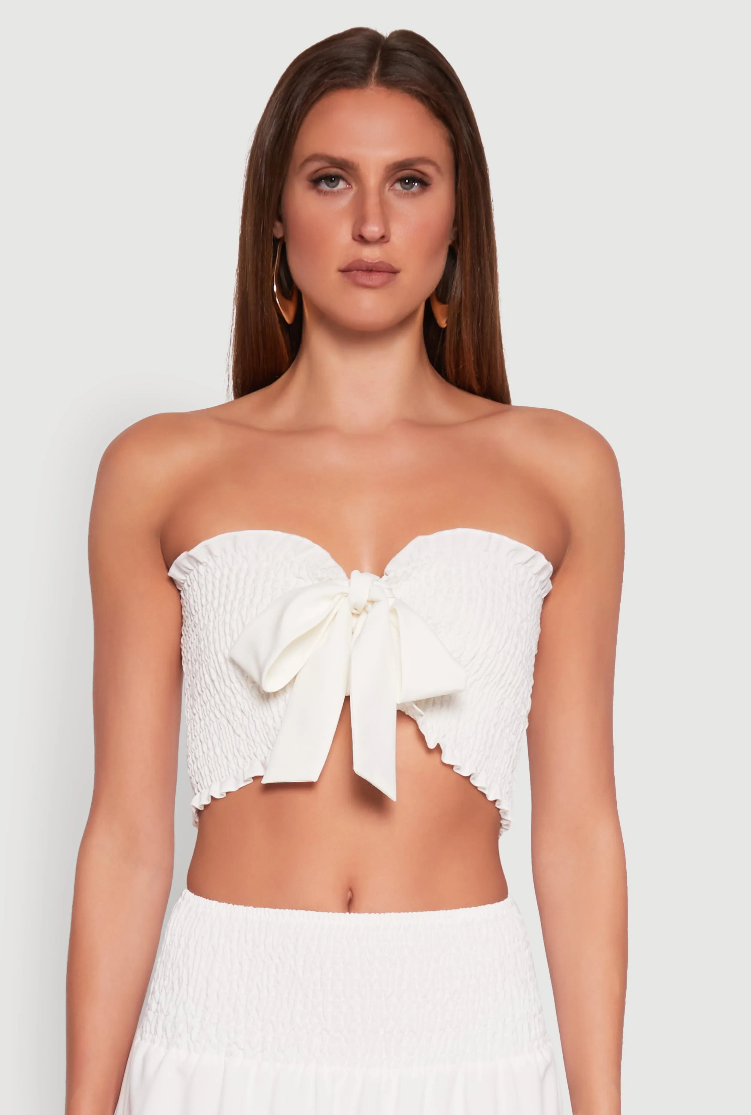 Tie Front Smocked Cropped Tube Top sold by Rainbow