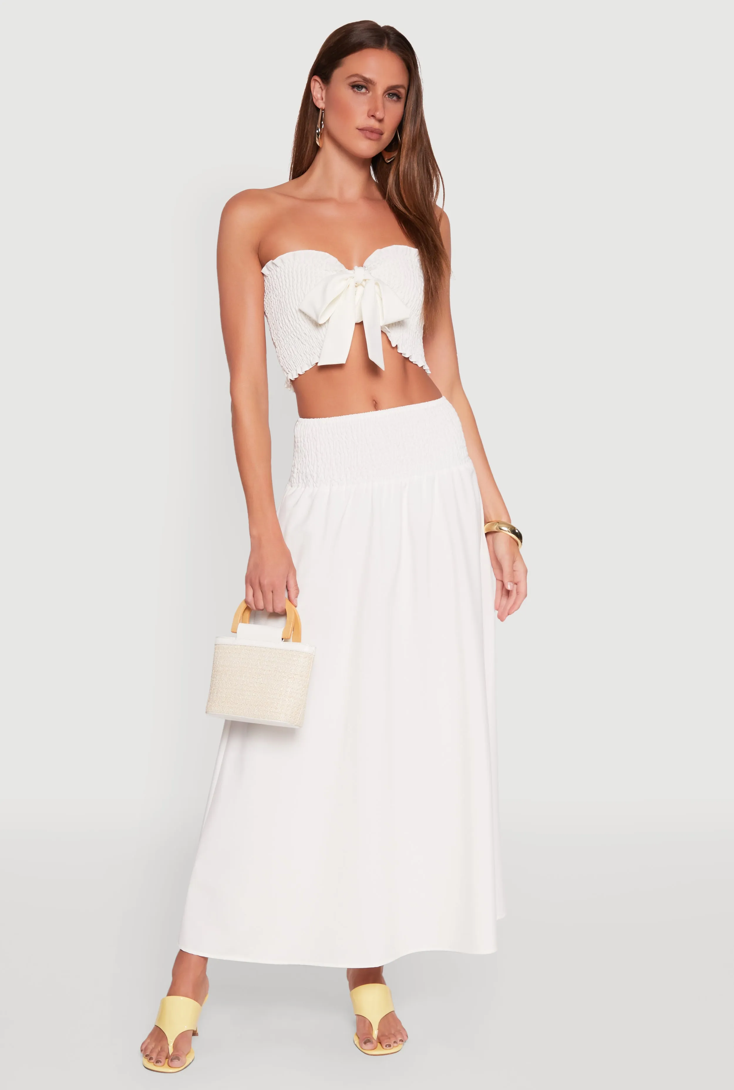 Tie Front Smocked Cropped Tube Top sold by Rainbow product image thumbnail 2