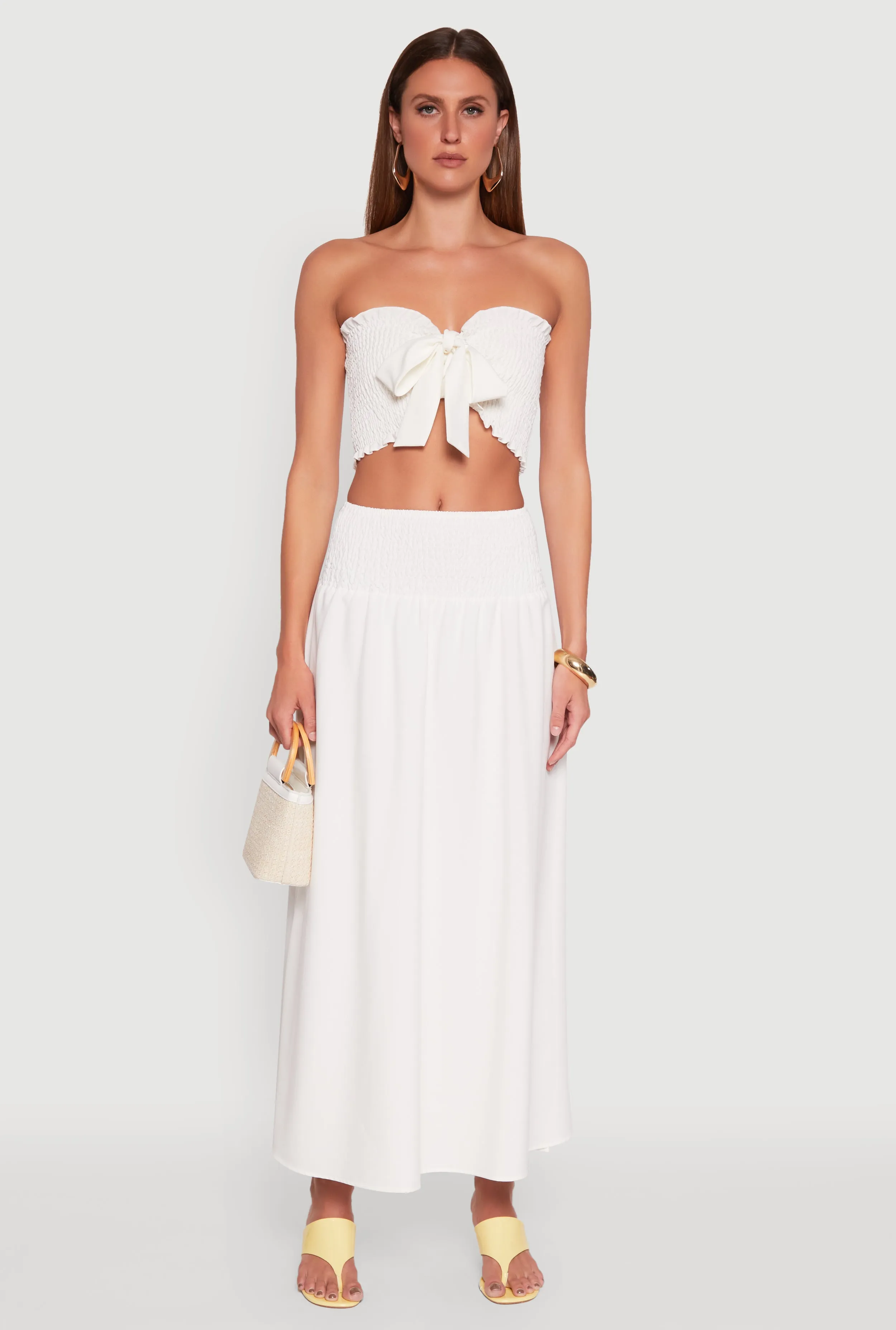 Tie Front Smocked Cropped Tube Top sold by Rainbow product image thumbnail 3