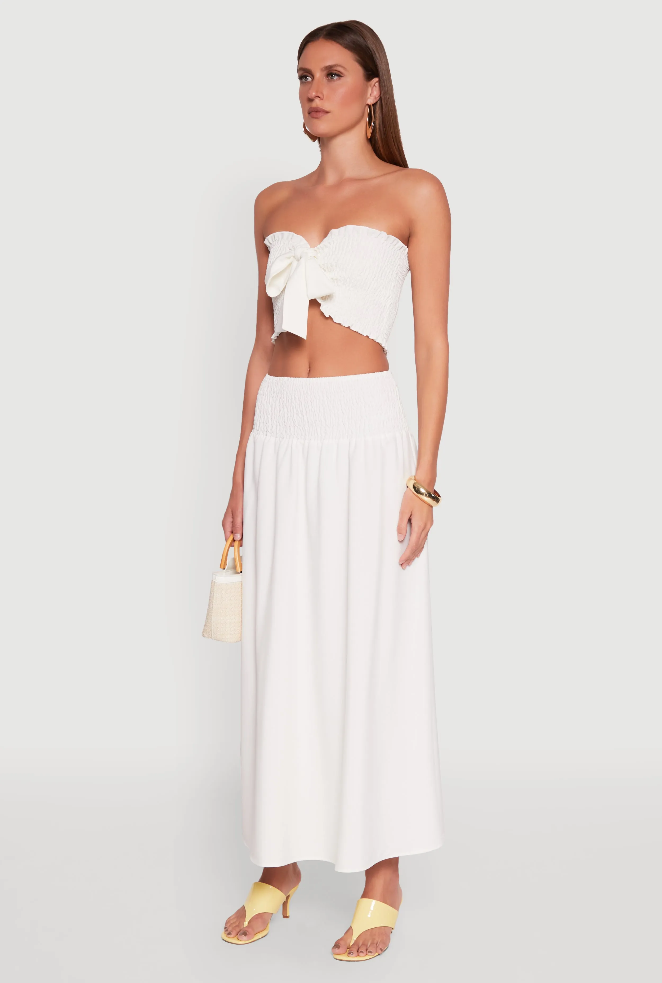 Tie Front Smocked Cropped Tube Top sold by Rainbow product image thumbnail 5