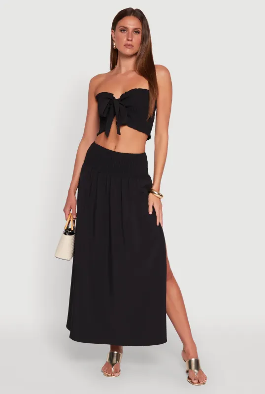 Smocked High Waist Side Slit Skirt sold by Rainbow