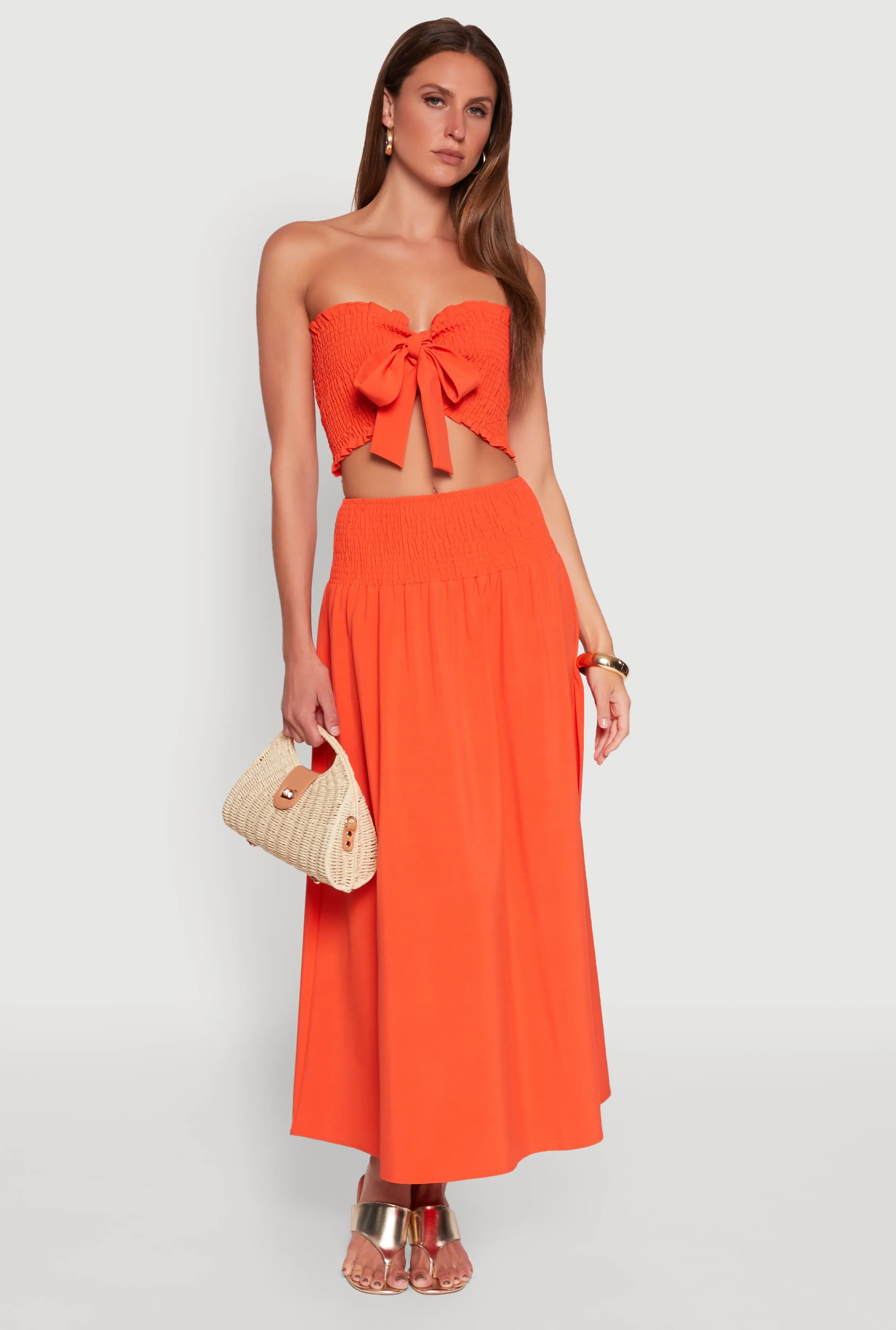 Tie Front Smocked Cropped Tube Top sold by Rainbow product image thumbnail 2