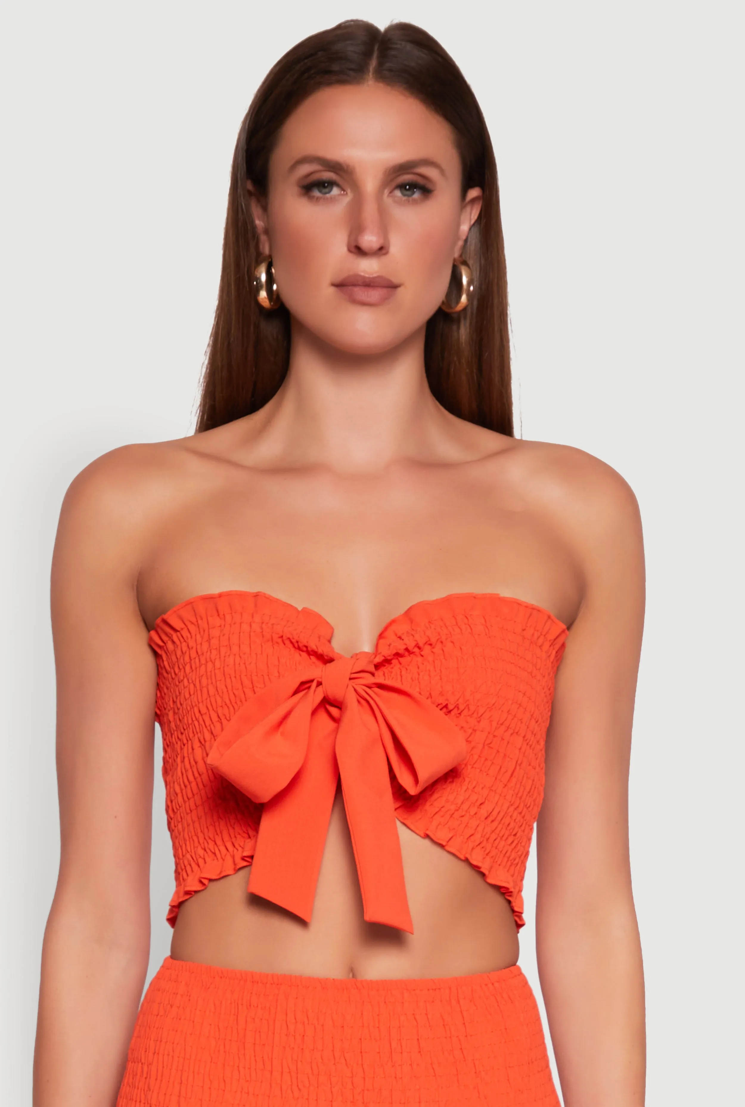 Tie Front Smocked Cropped Tube Top sold by Rainbow