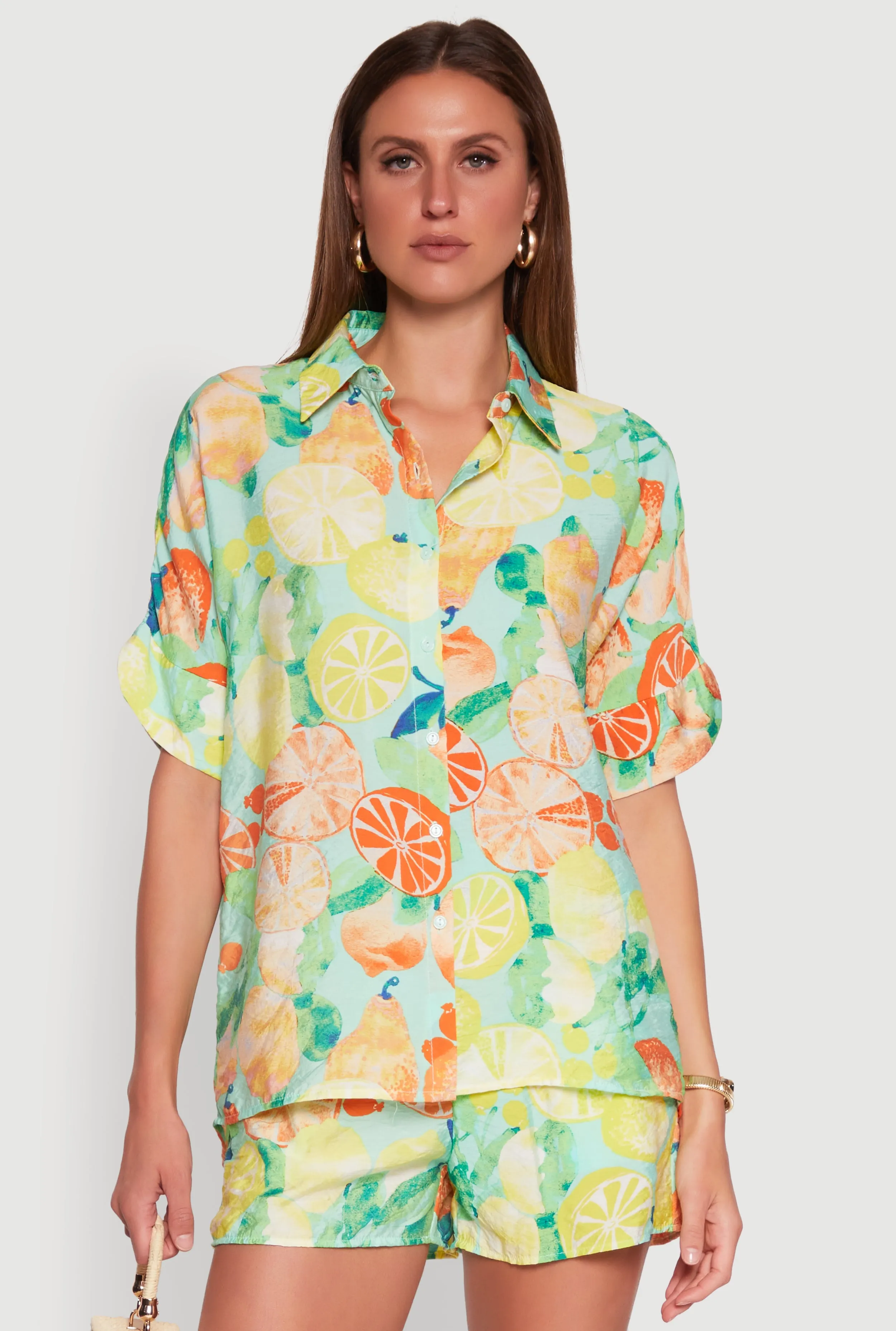 Airy Fruit Print Button Front Shirt sold by Rainbow