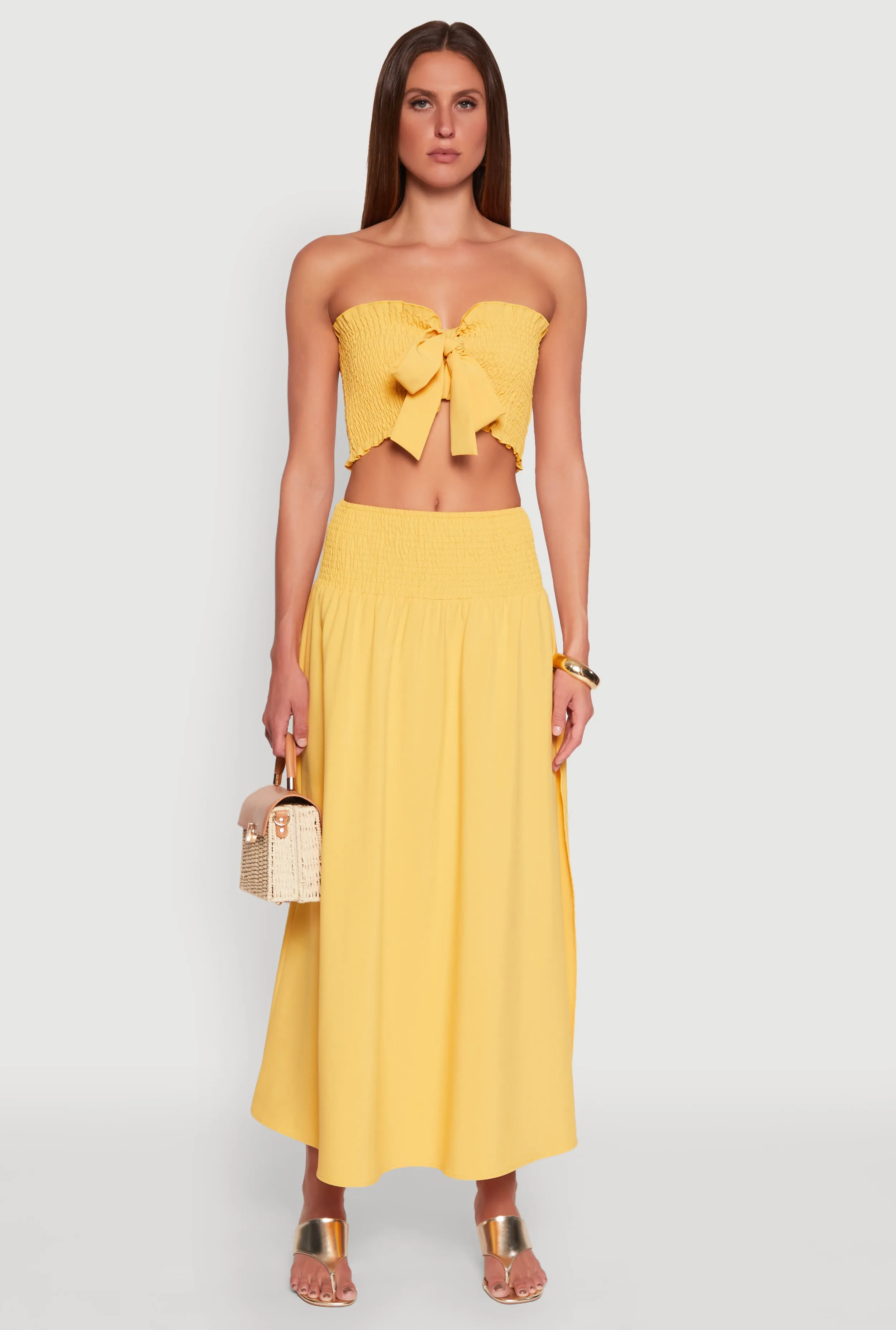 Tie Front Smocked Cropped Tube Top sold by Rainbow product image thumbnail 3