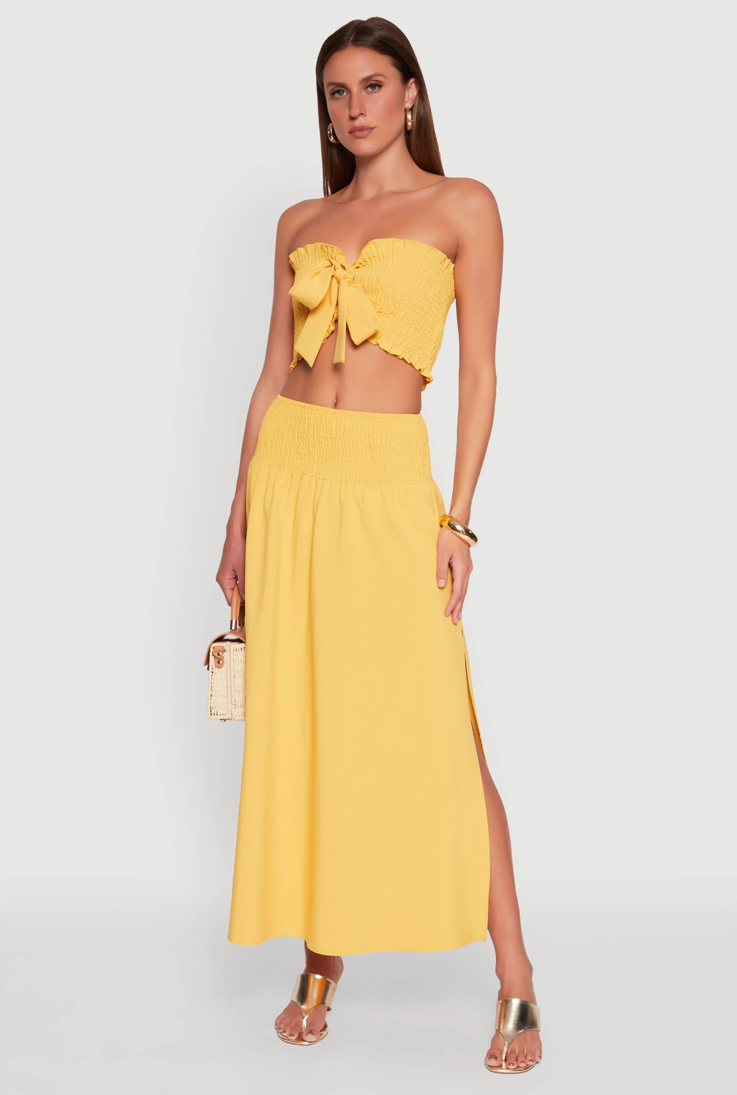 Tie Front Smocked Cropped Tube Top sold by Rainbow product image thumbnail 2