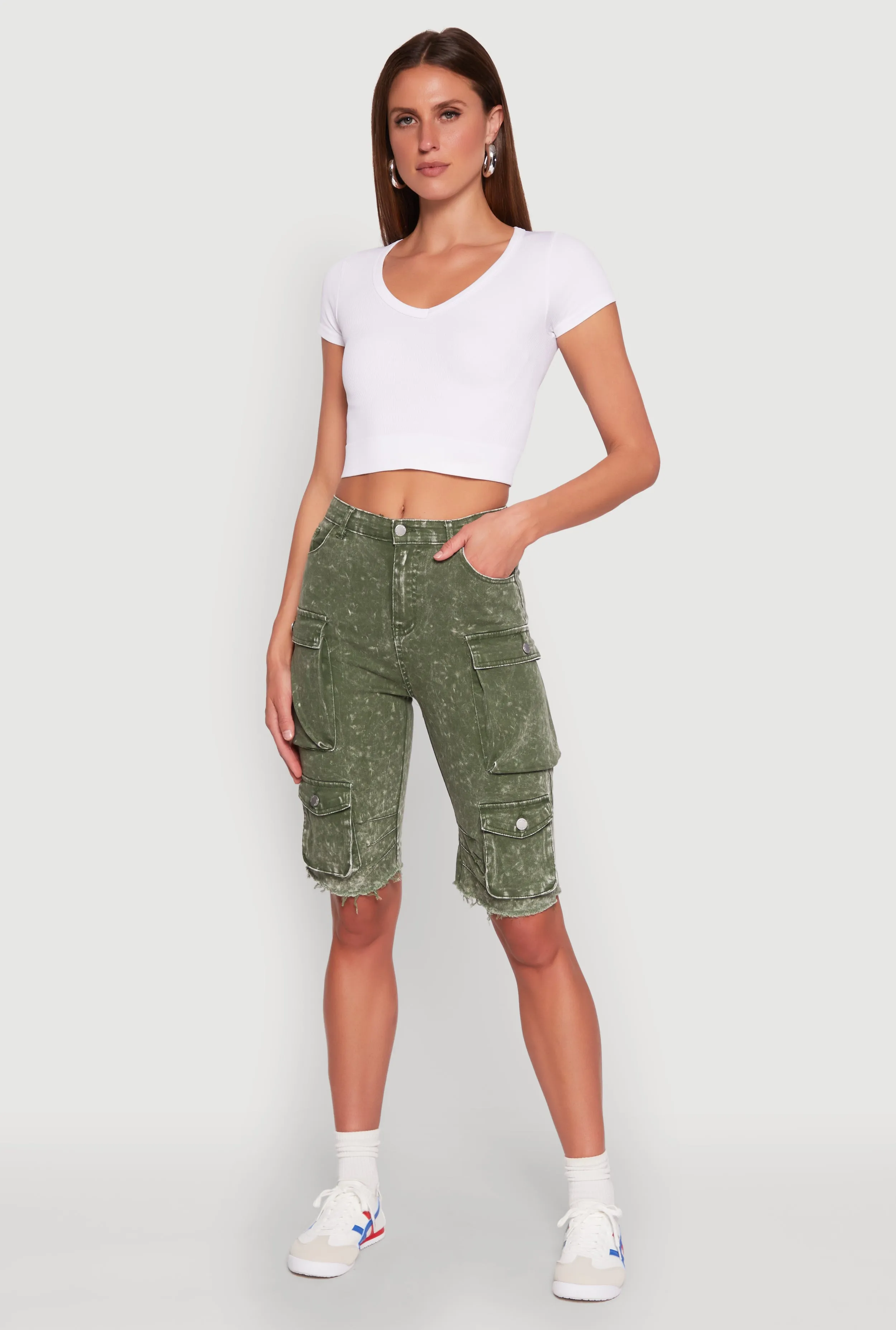 Daisy Mineral Wash Cargo Bermuda Shorts sold by Rainbow