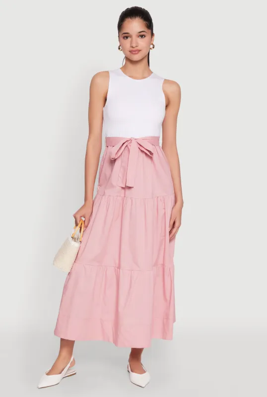Tie Waist Belted Tiered Maxi Dress sold by Rainbow