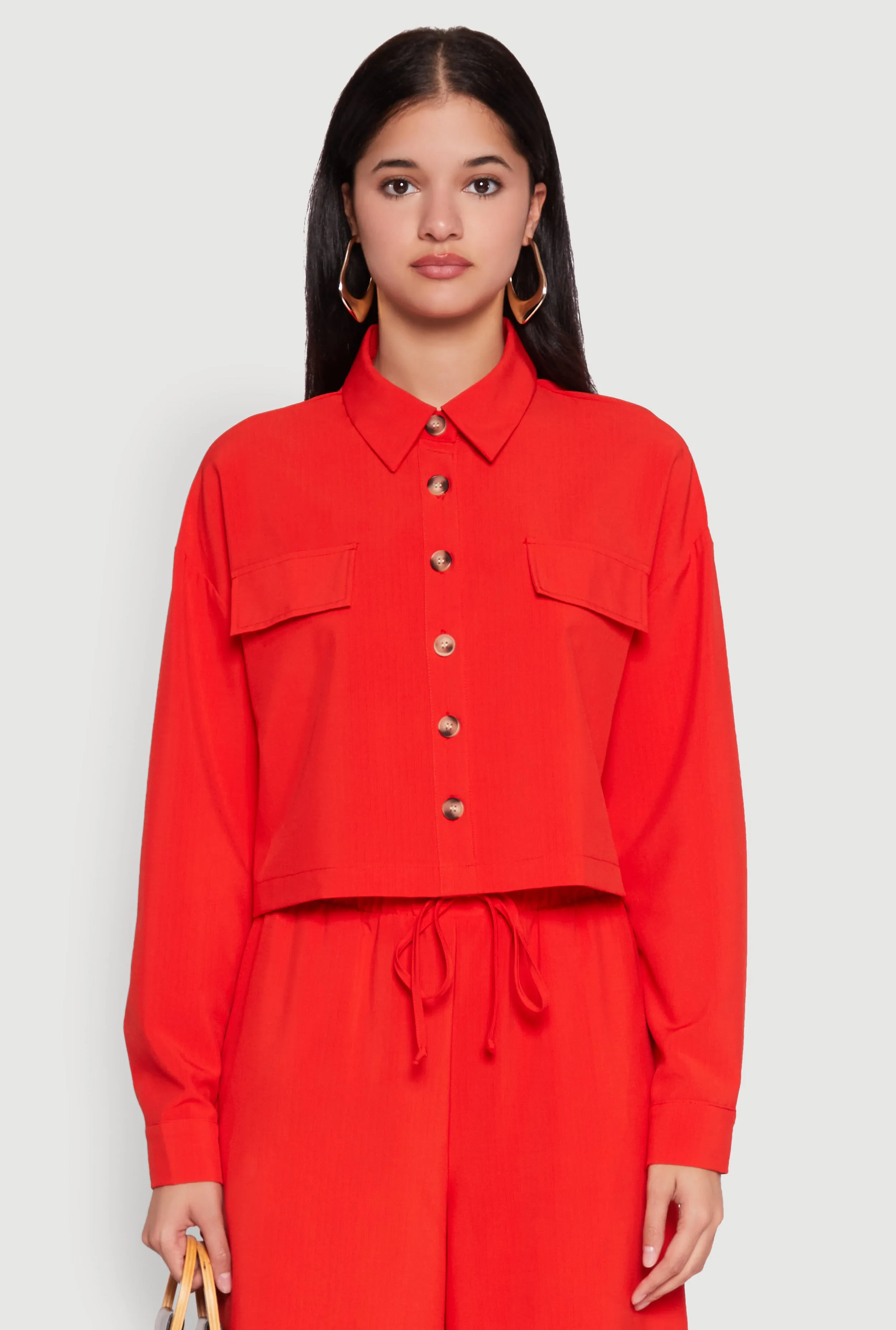 Flap Pocket Cropped Shirt sold by Rainbow