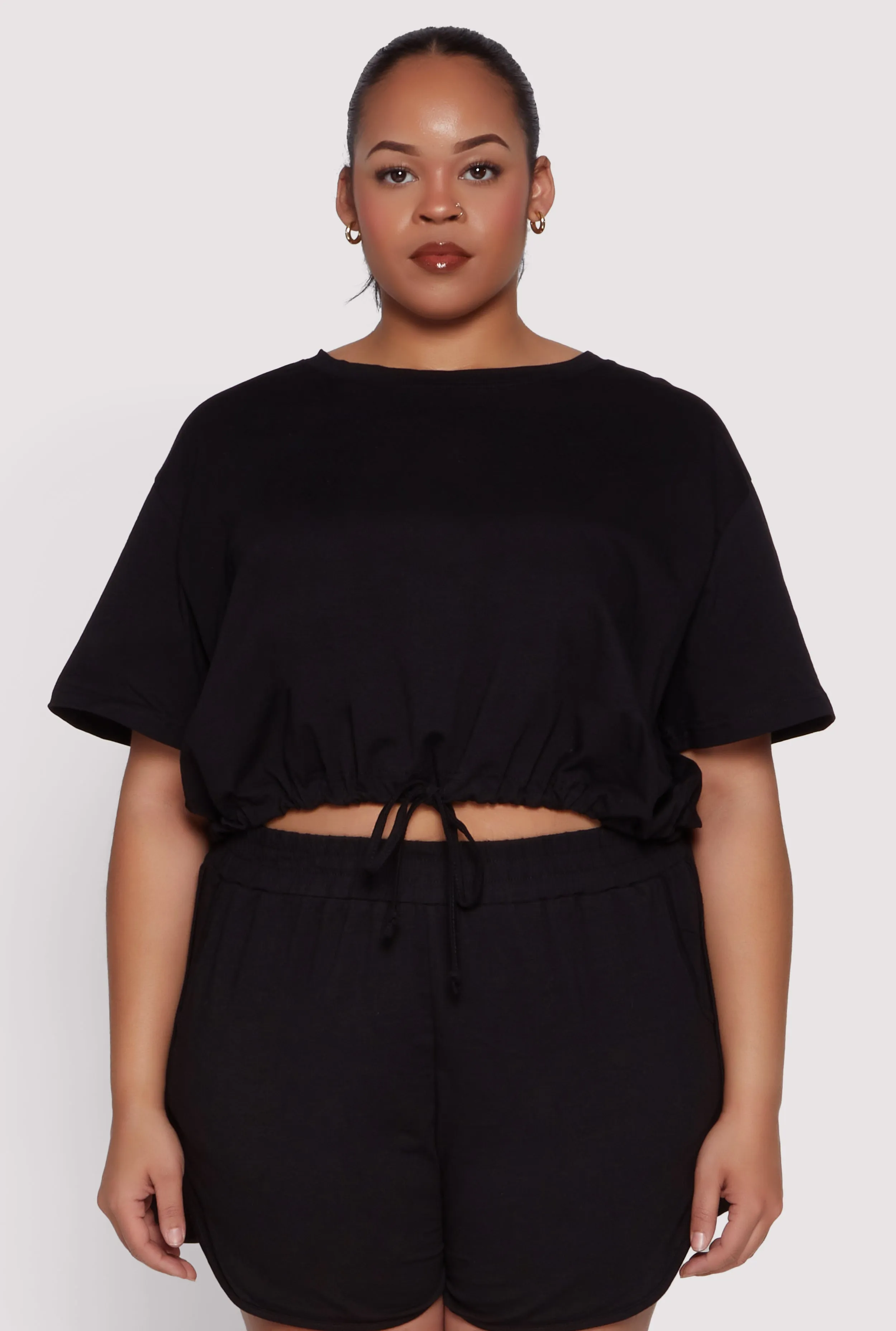 Plus Size Daisy Drawstring Hem Crop Top sold by Rainbow