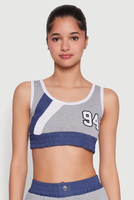 94 Graphic Denim Trim Crop Top sold by Rainbow