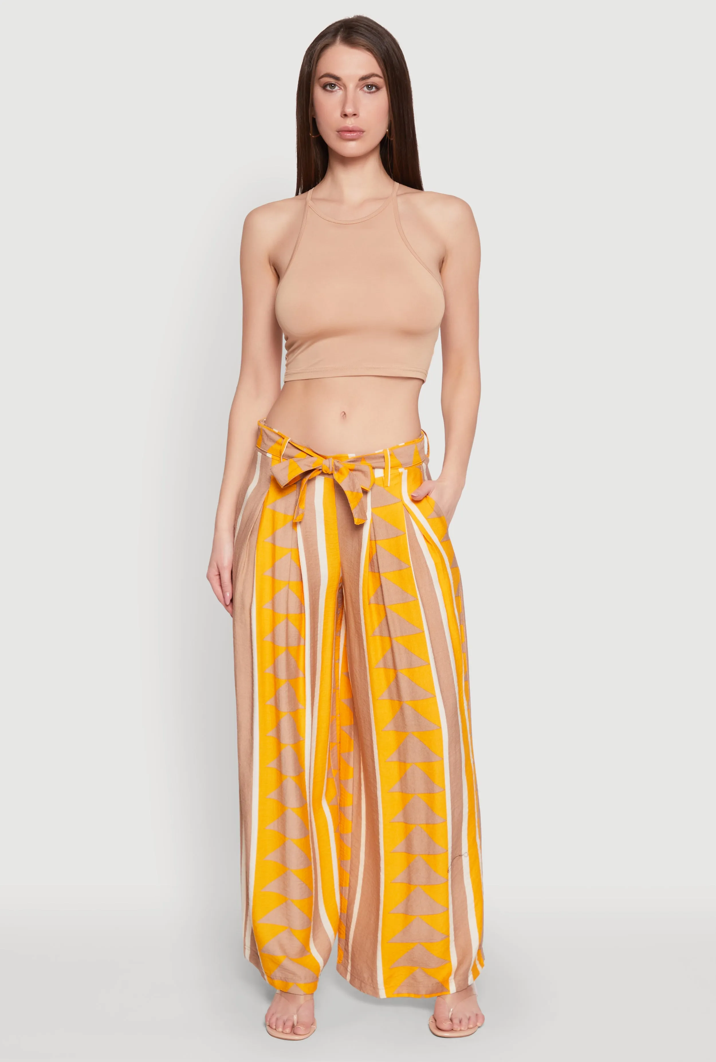 Tie Waist Belted High Waisted Palazzo Pants sold by Rainbow