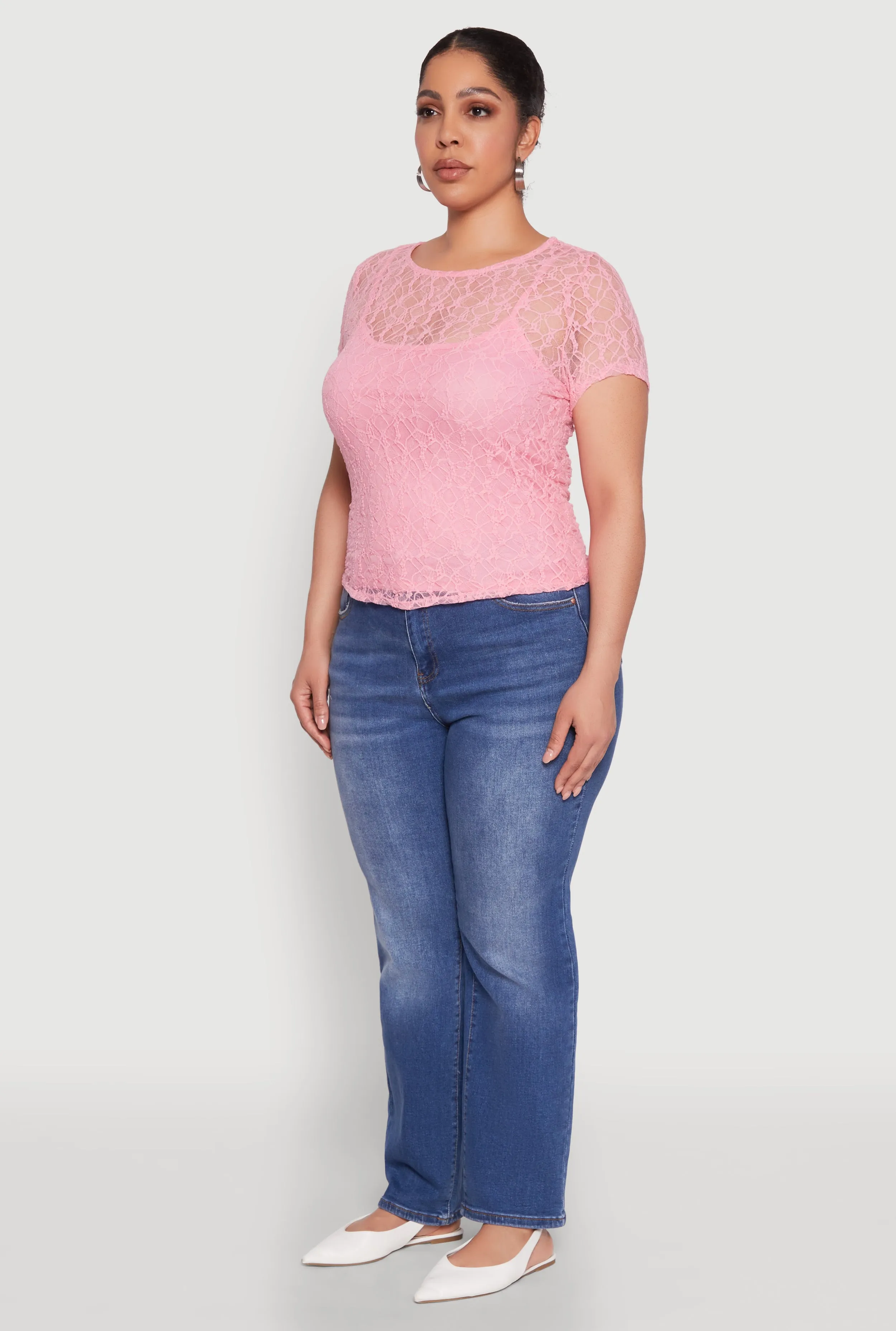 Plus Size Lace Lined Crew Neck Top sold by Rainbow product image thumbnail 5