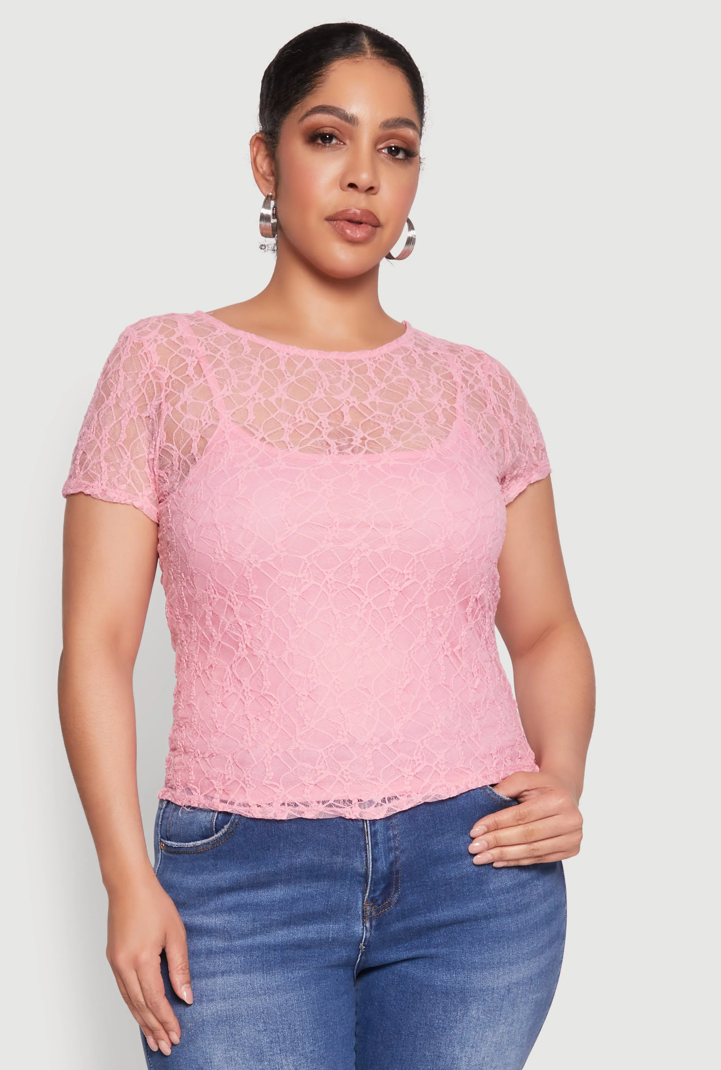 Plus Size Lace Lined Crew Neck Top sold by Rainbow product image thumbnail 2