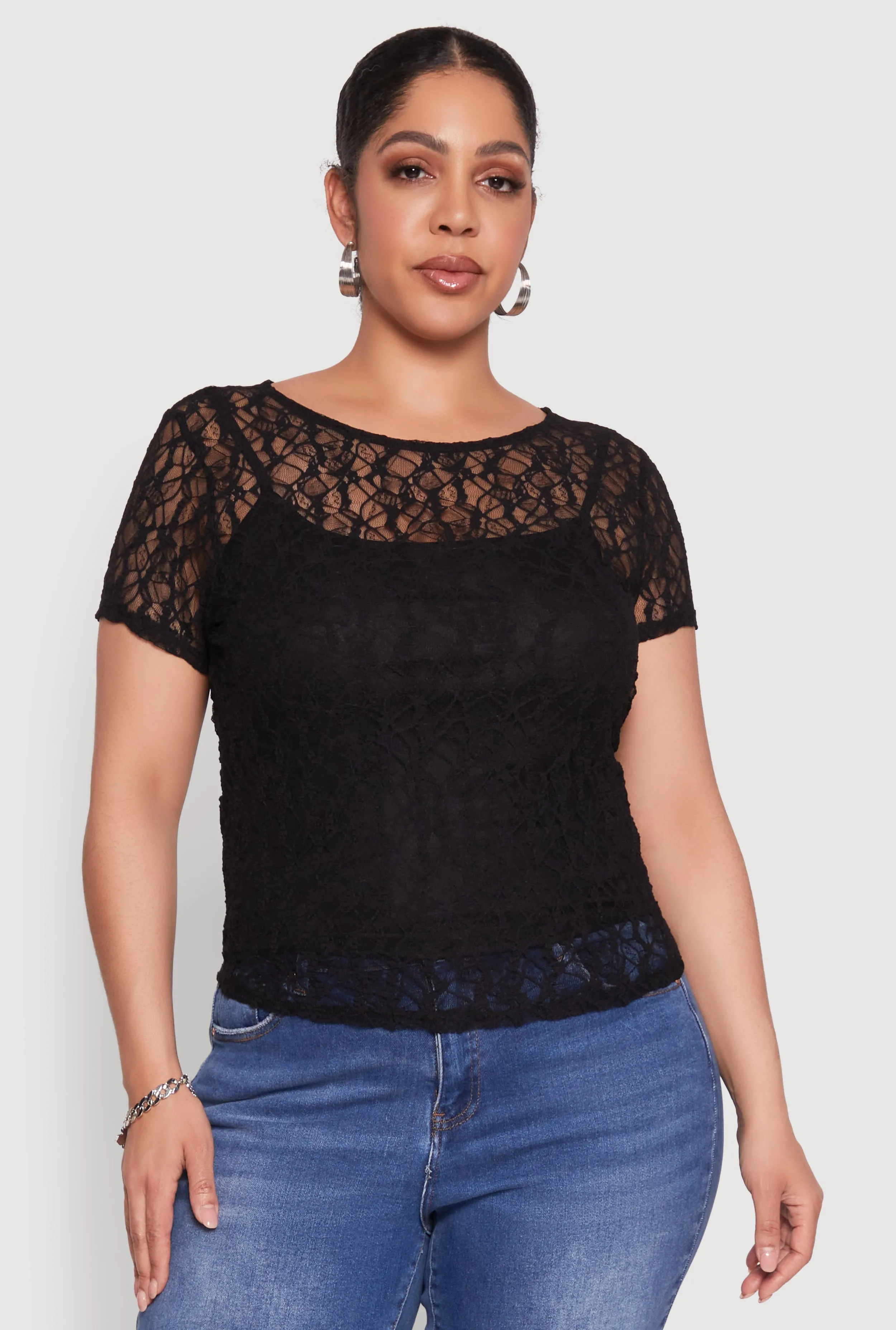 Plus Size Lace Lined Crew Neck Top sold by Rainbow product image thumbnail 2