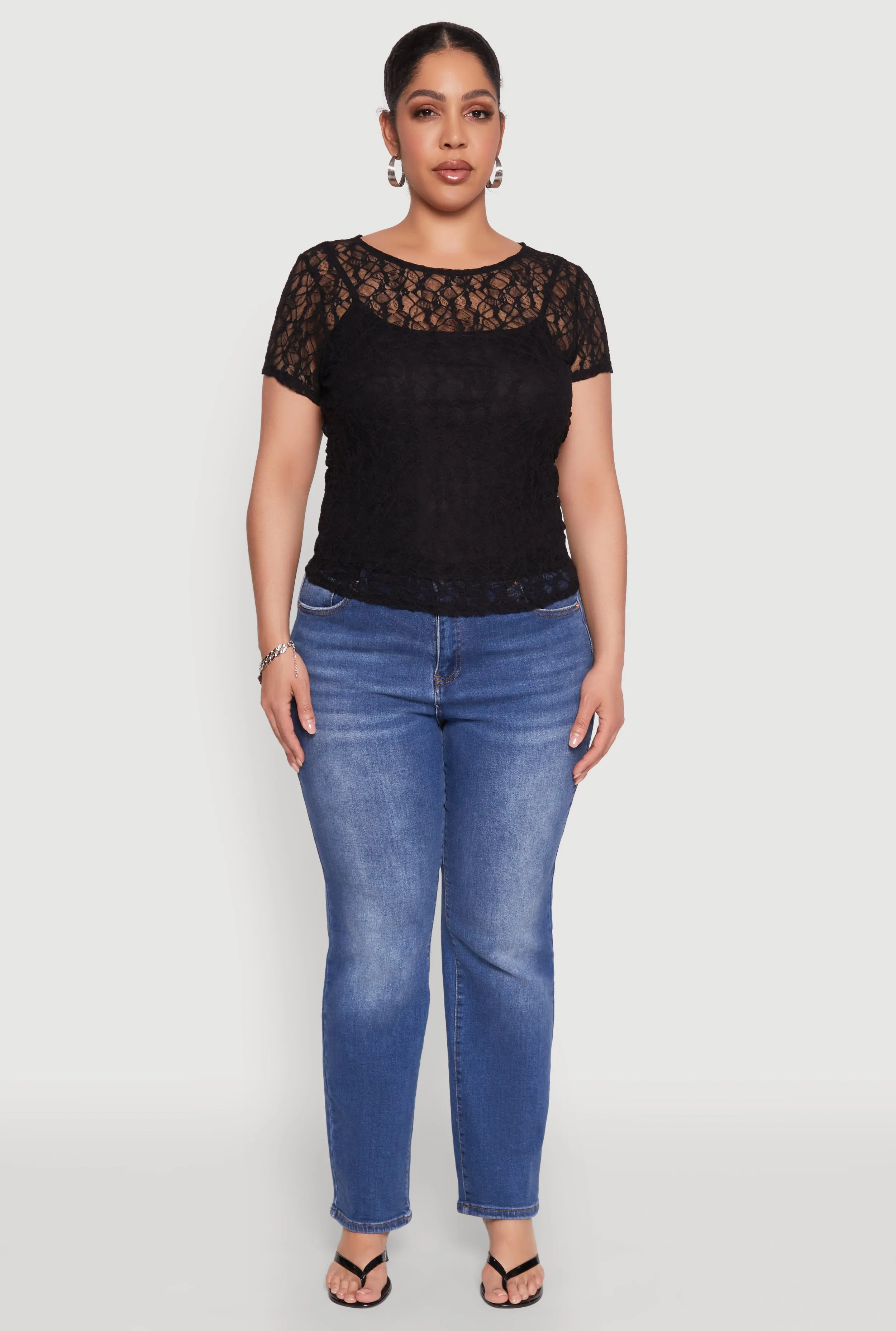 Plus Size Lace Lined Crew Neck Top sold by Rainbow product image thumbnail 3