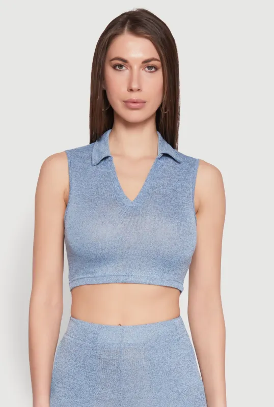Daisy Sleeveless Collared Crop Top sold by Rainbow