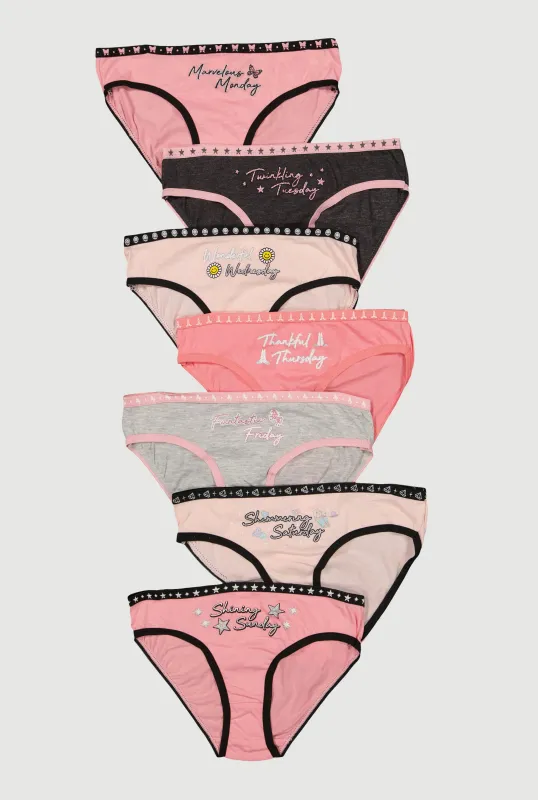 Girls Days of The Week Contrast Trim Panties 7 Pack sold by Rainbow