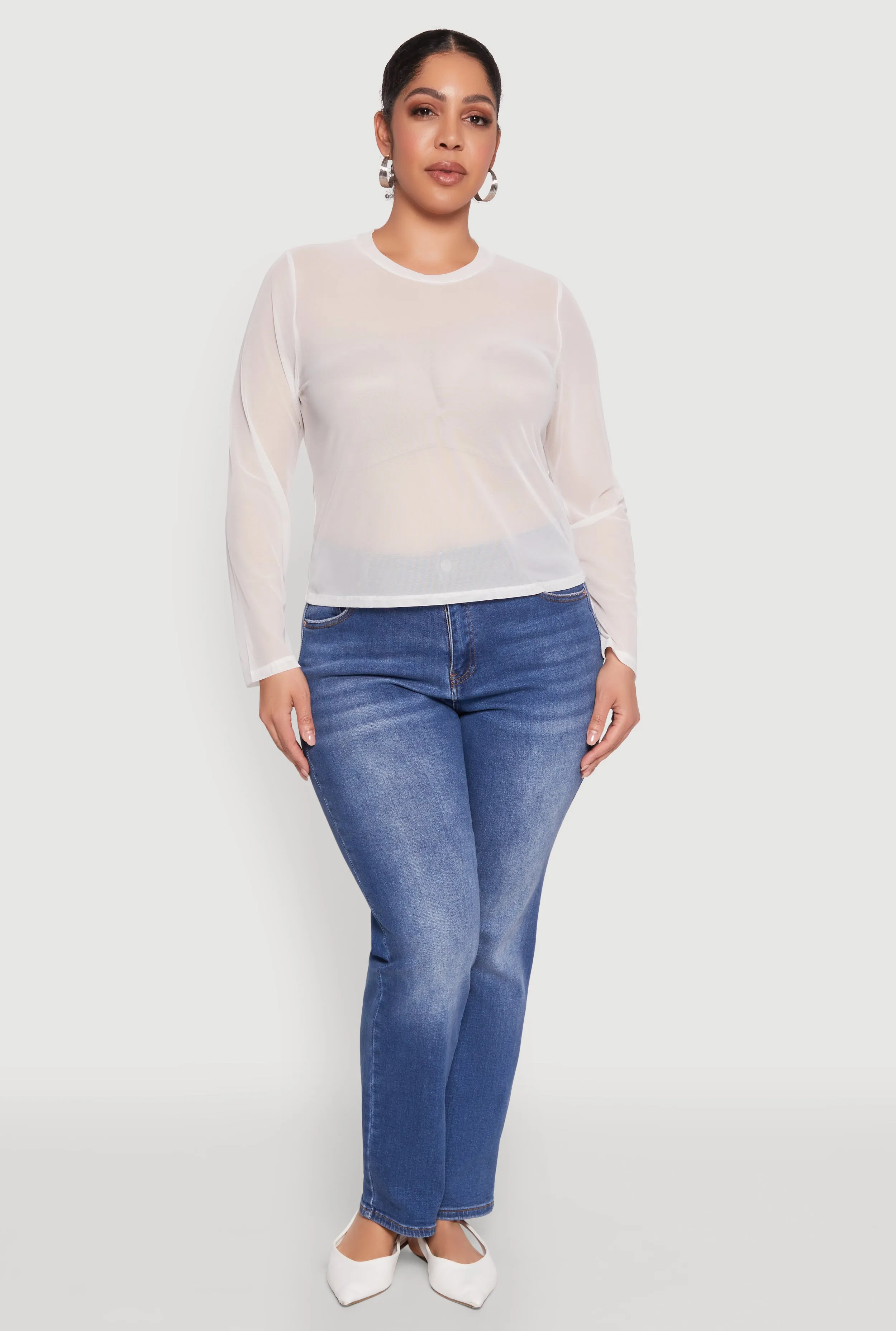 Plus Size Mesh Long Sleeve Top sold by Rainbow
