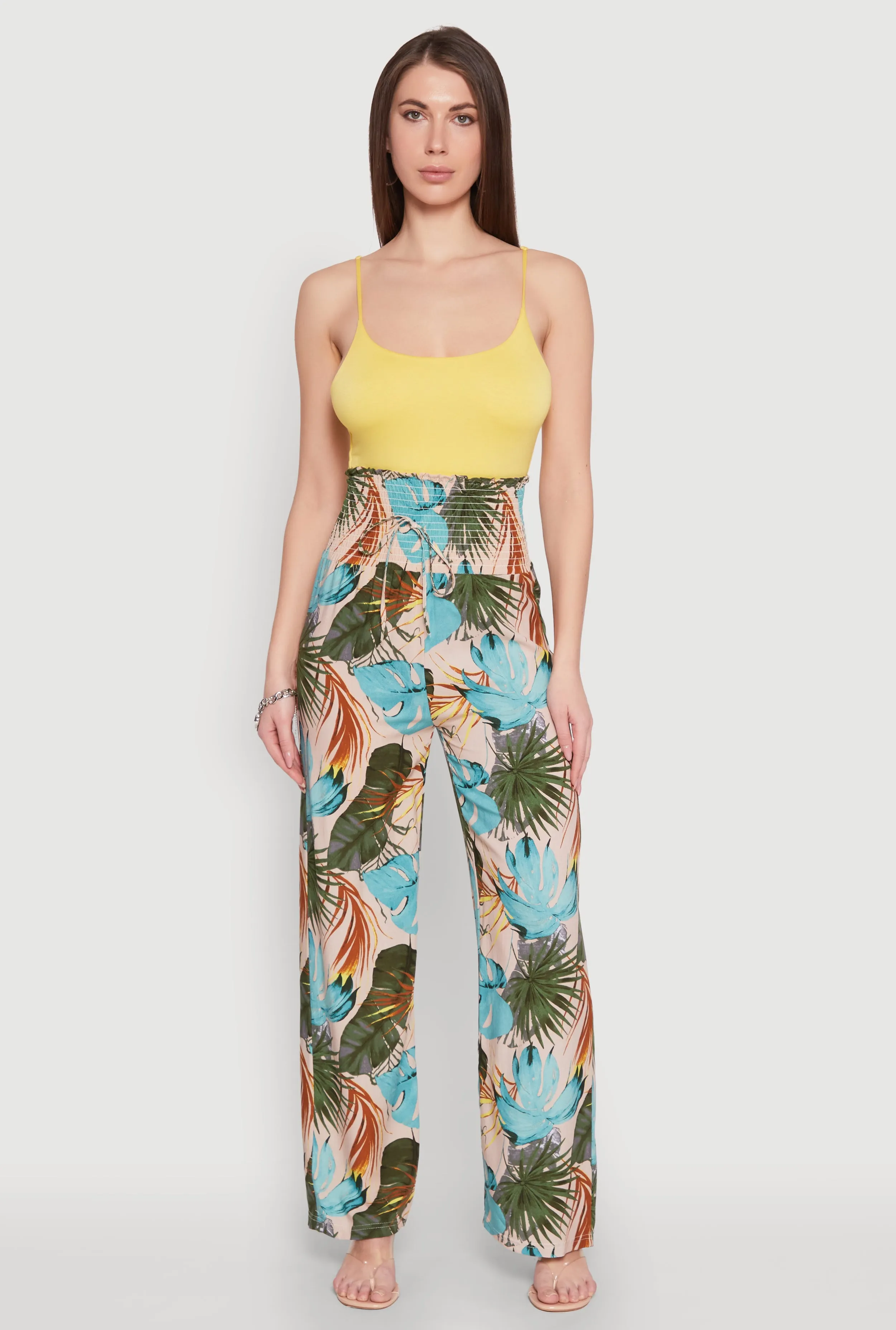 Tropical Leaf Print Palazzo Pants sold by Rainbow