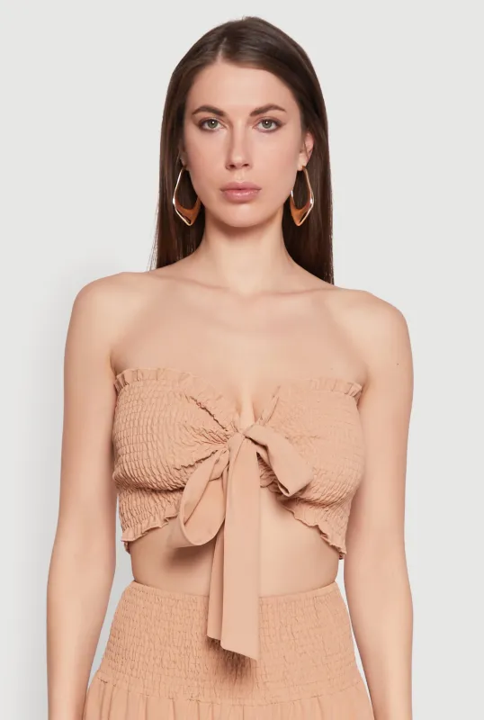 Tie Front Smocked Cropped Tube Top sold by Rainbow