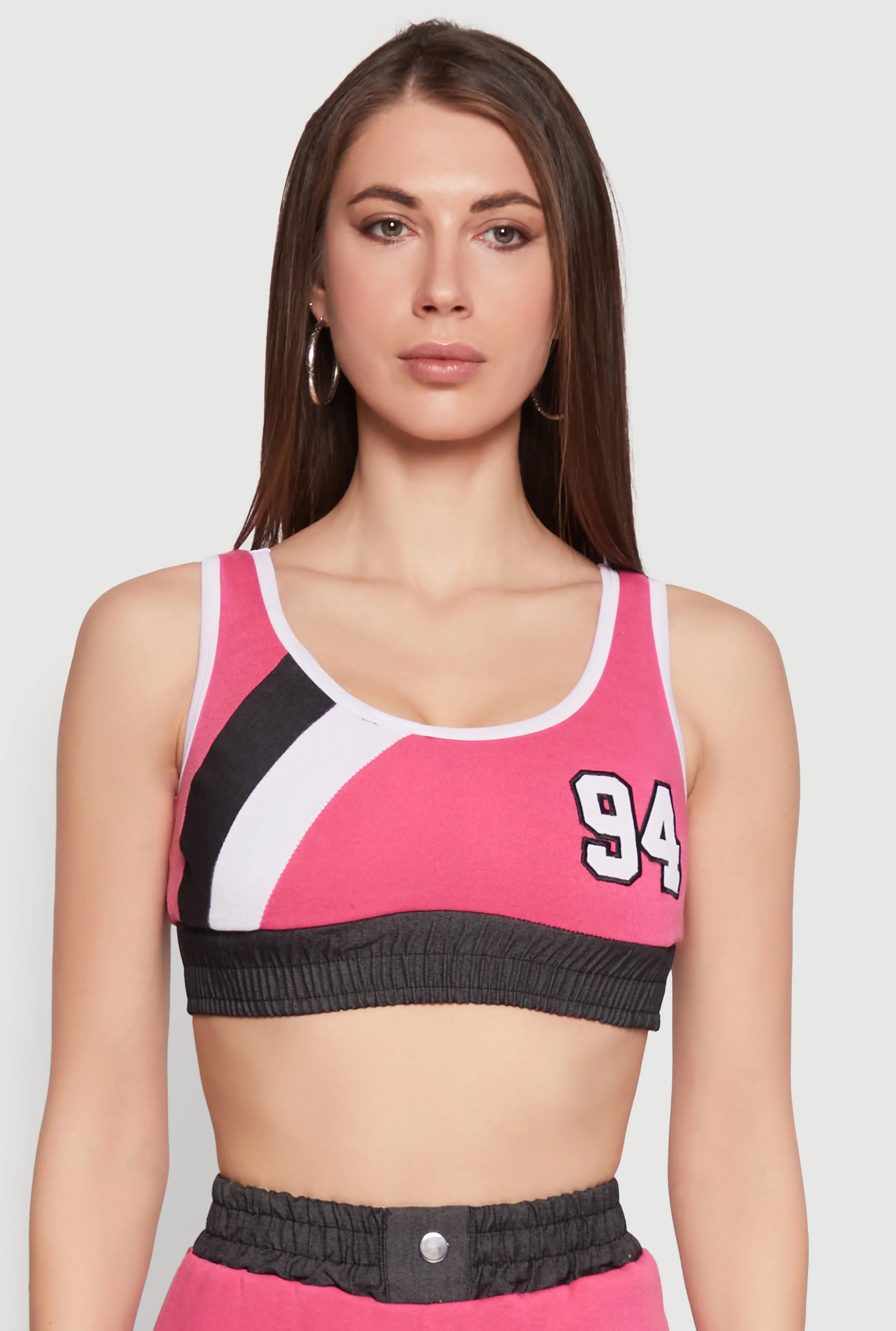 94 Graphic Denim Trim Crop Top sold by Rainbow