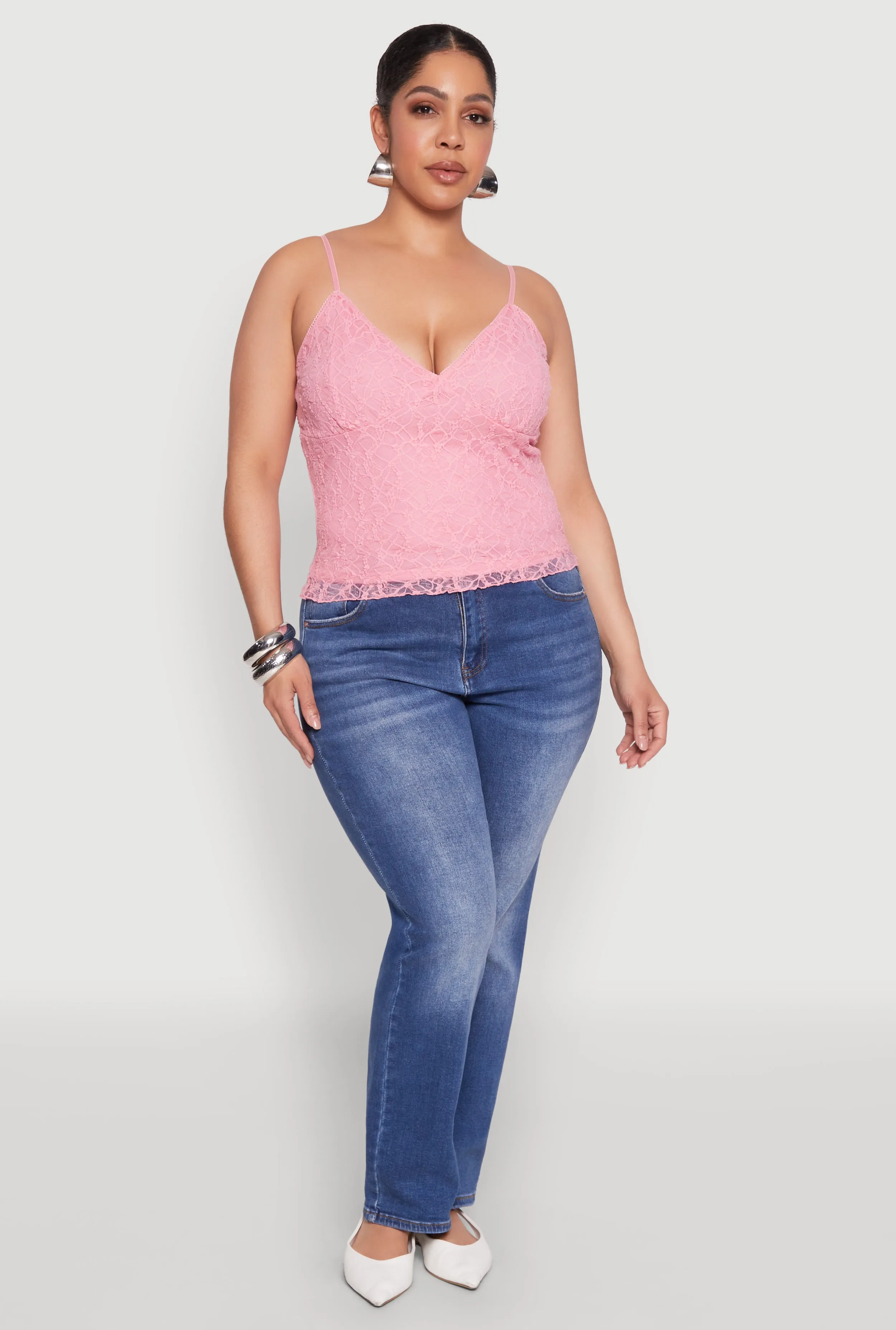 Plus Size Lace Overlay Cami sold by Rainbow