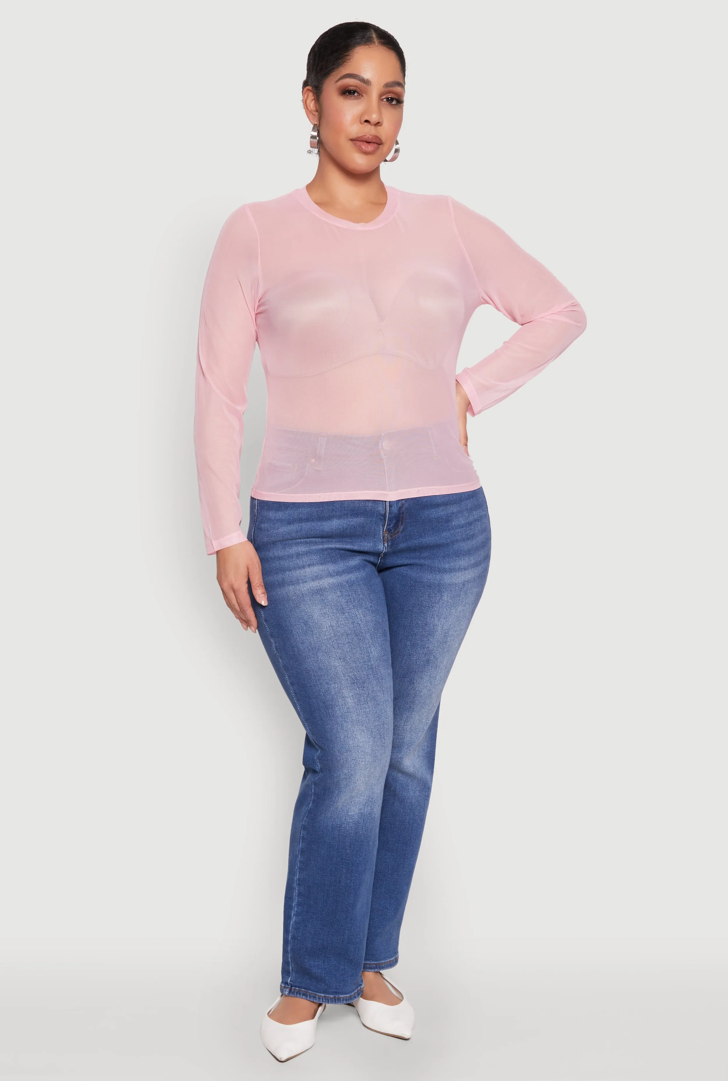 Plus Size Mesh Long Sleeve Top sold by Rainbow
