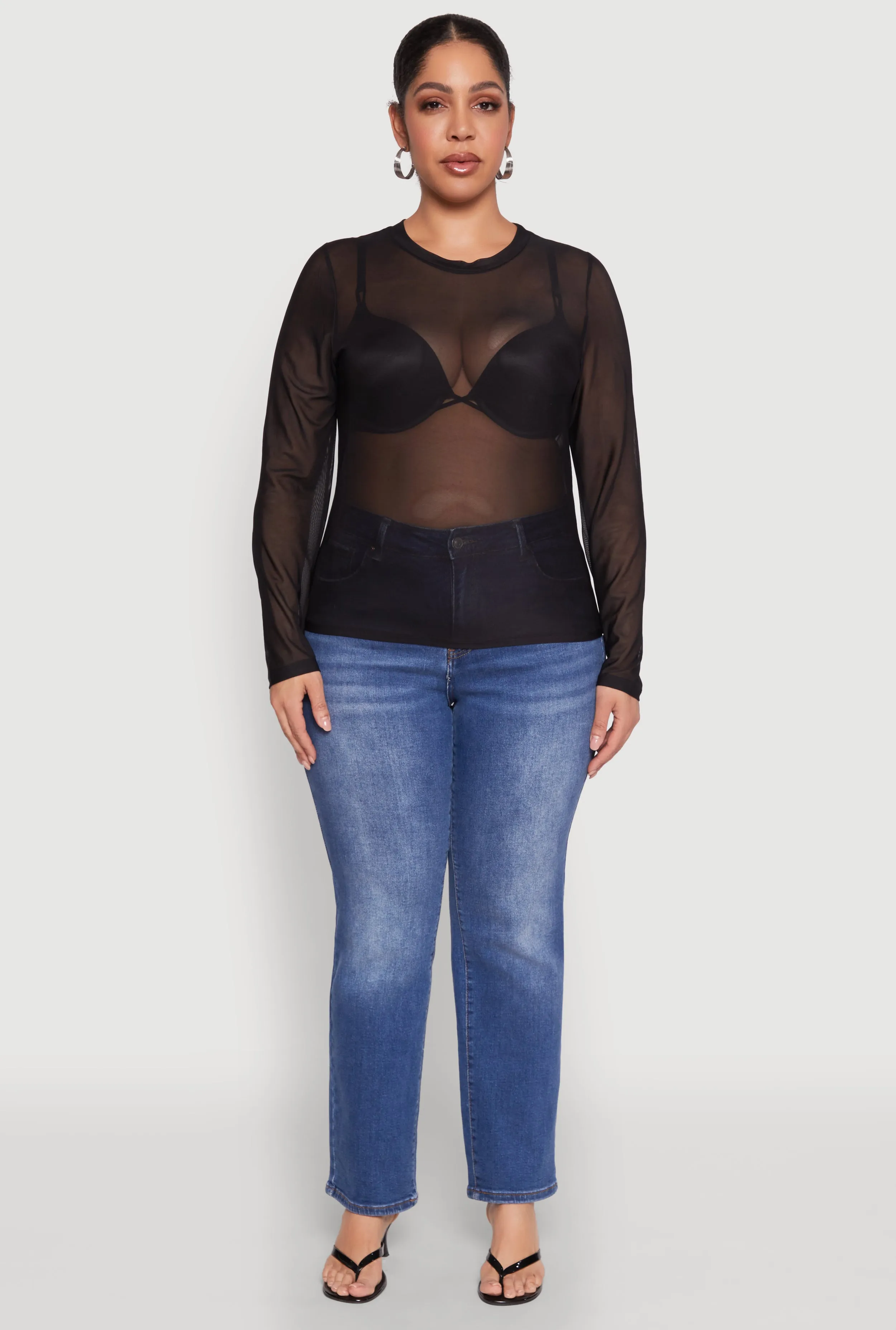 Plus Size Mesh Long Sleeve Top sold by Rainbow