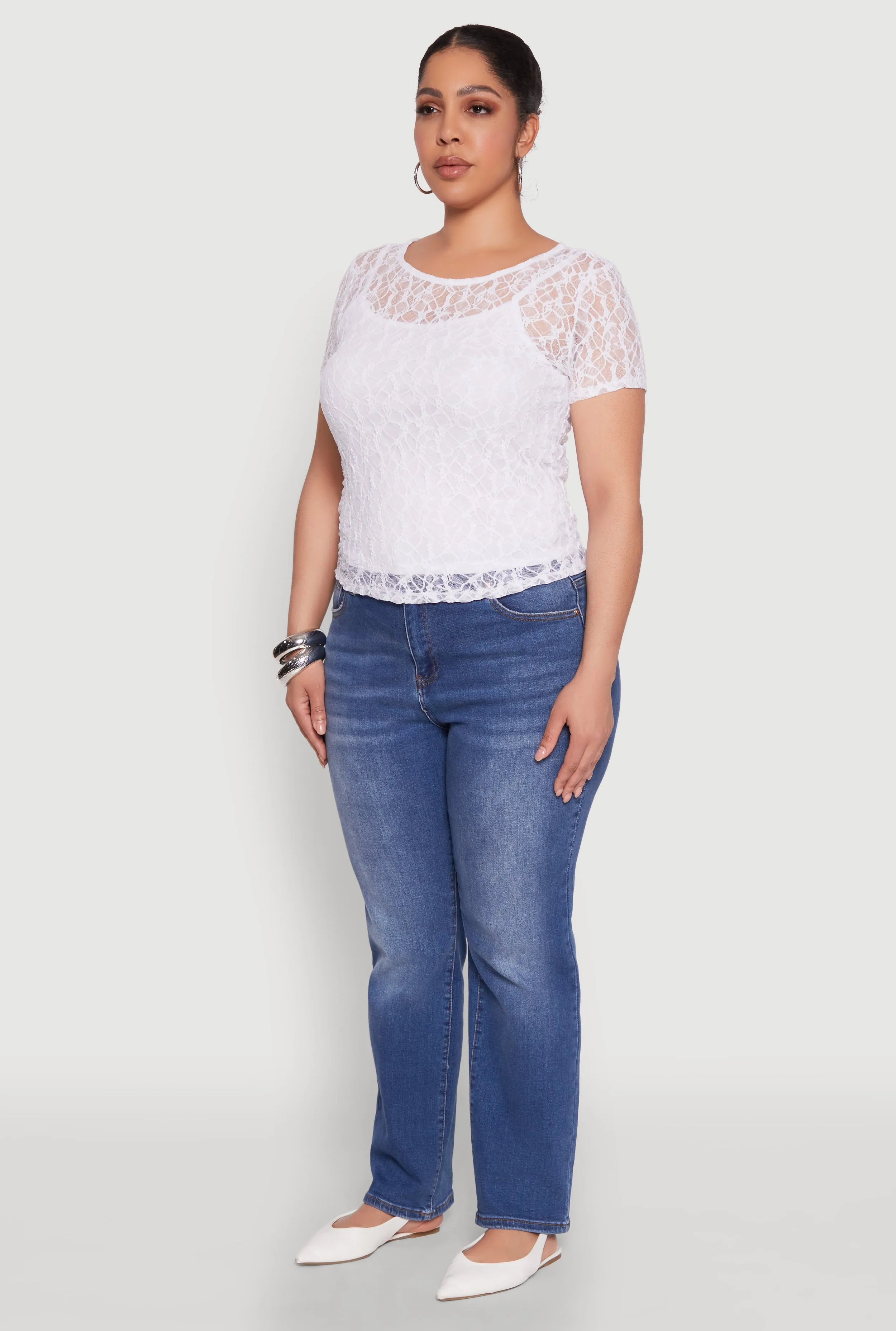 Plus Size Lace Lined Crew Neck Top sold by Rainbow product image thumbnail 5