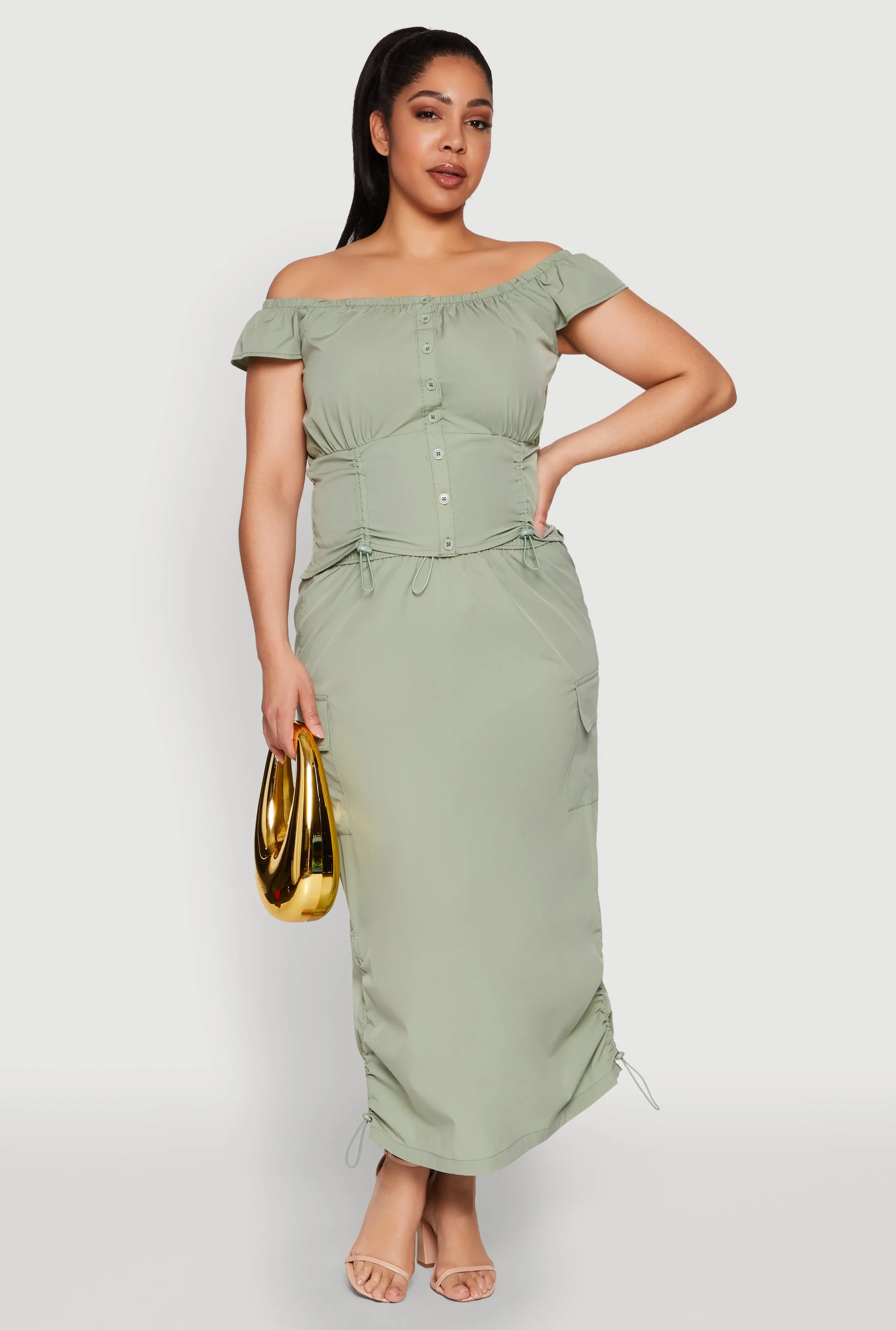 Plus Size Nylon Toggle Drawstring Maxi Skirt sold by Rainbow