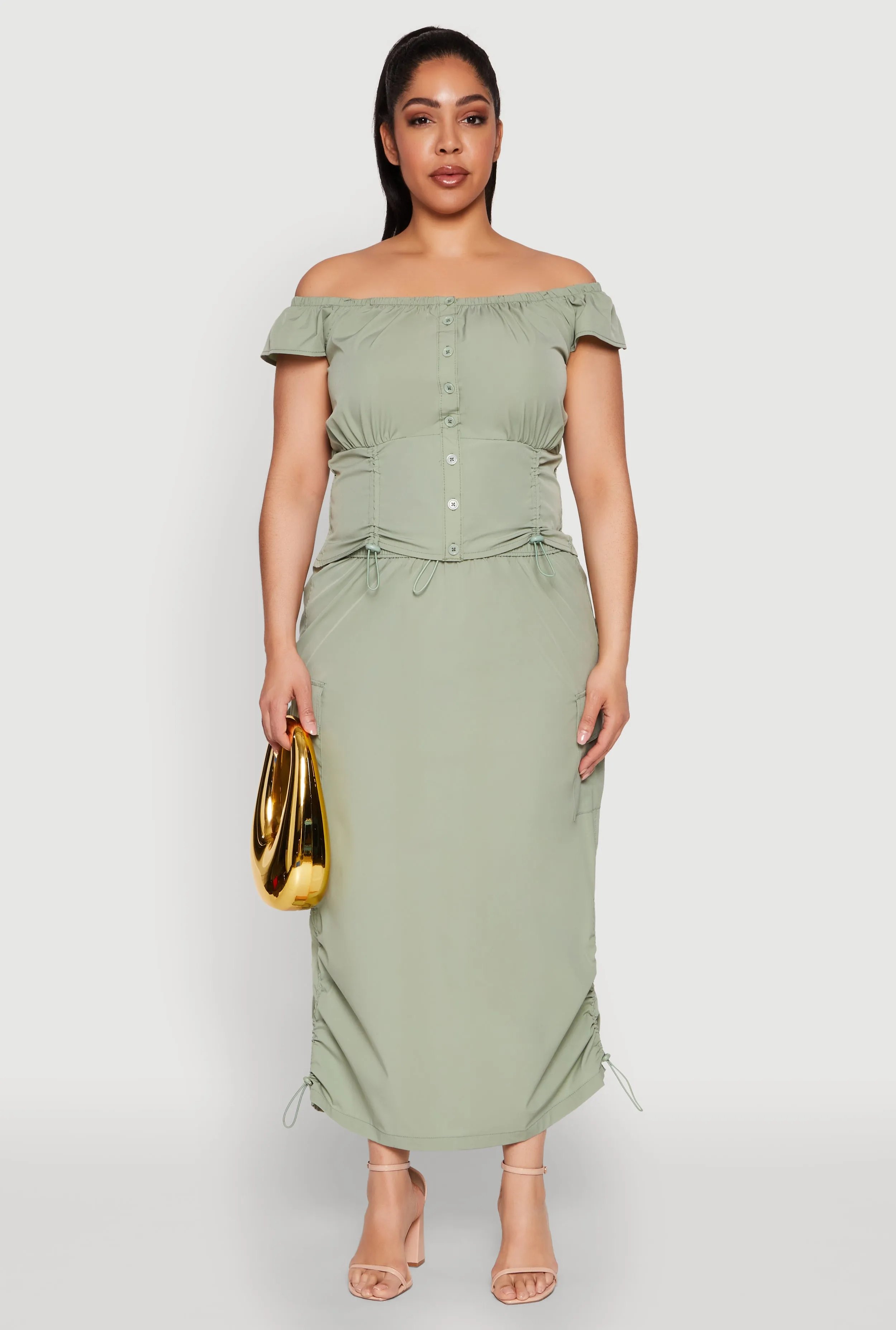 Plus Size Nylon Toggle Drawstring Maxi Skirt sold by Rainbow product image thumbnail 2