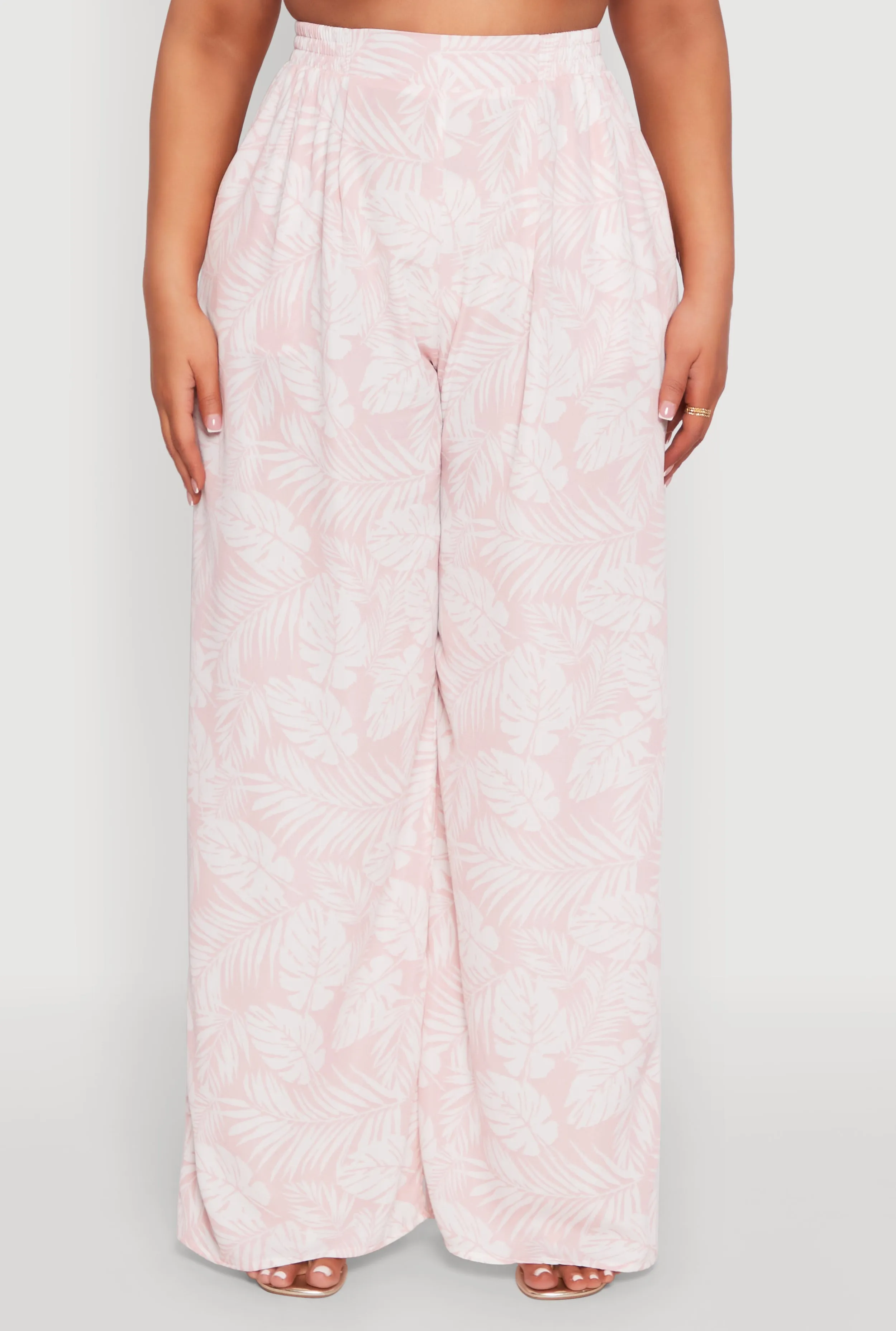 Plus Size Airy Leaf Print Palazzo Pants sold by Rainbow product image thumbnail 3