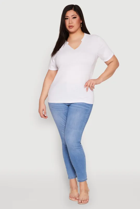 Plus Size Notch Neck Basic Tee sold by Rainbow